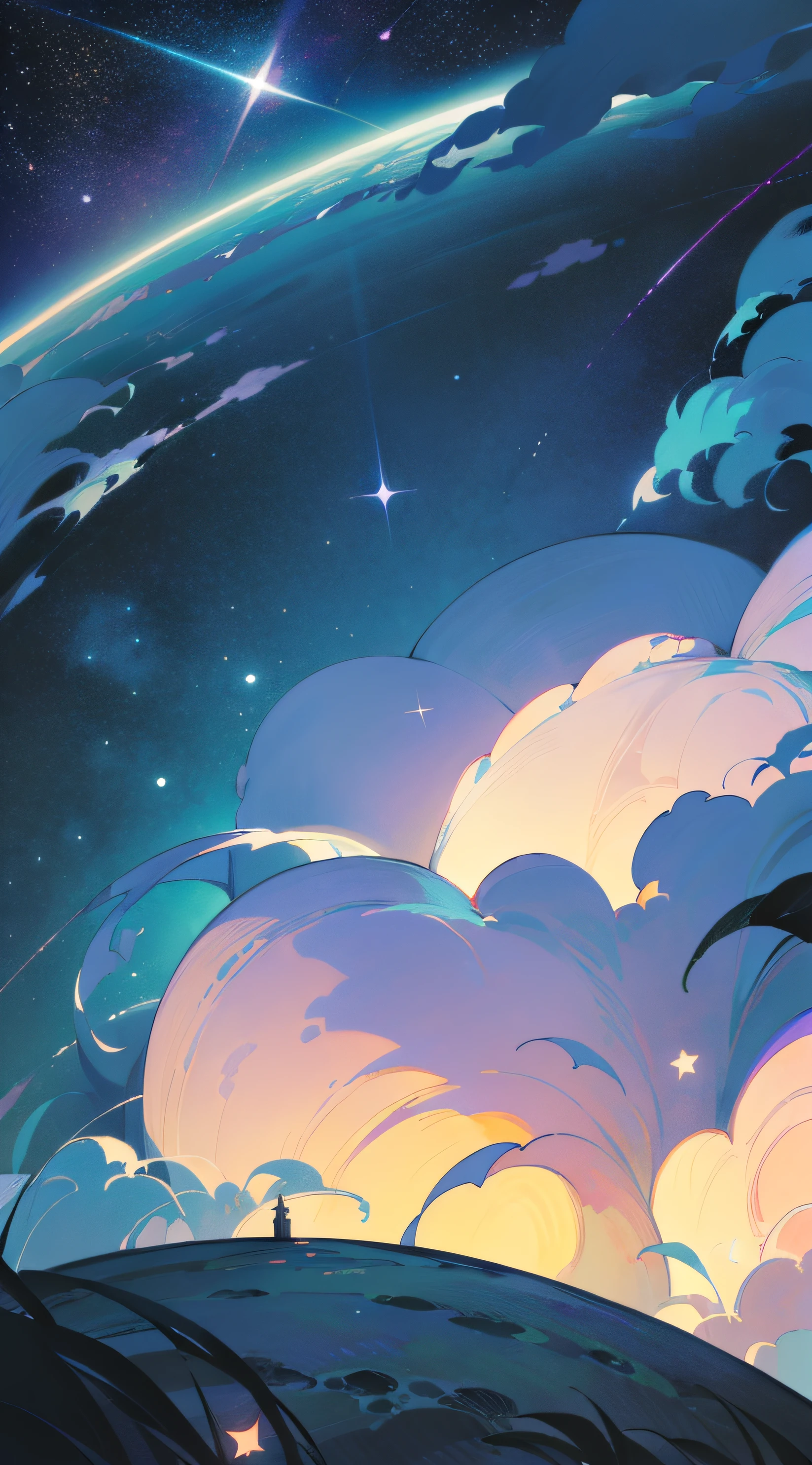 ((tmasterpiece、Need、Ultra-delicate、A high resolution)), Look up,The back of the ager,the night,starrysky,illustratio,Astronaut helmet,The space station is far away,Complete planet,A sea of stars in the sky,Soft moonlight falls on you,Feel the tranquility and mystery of the universe