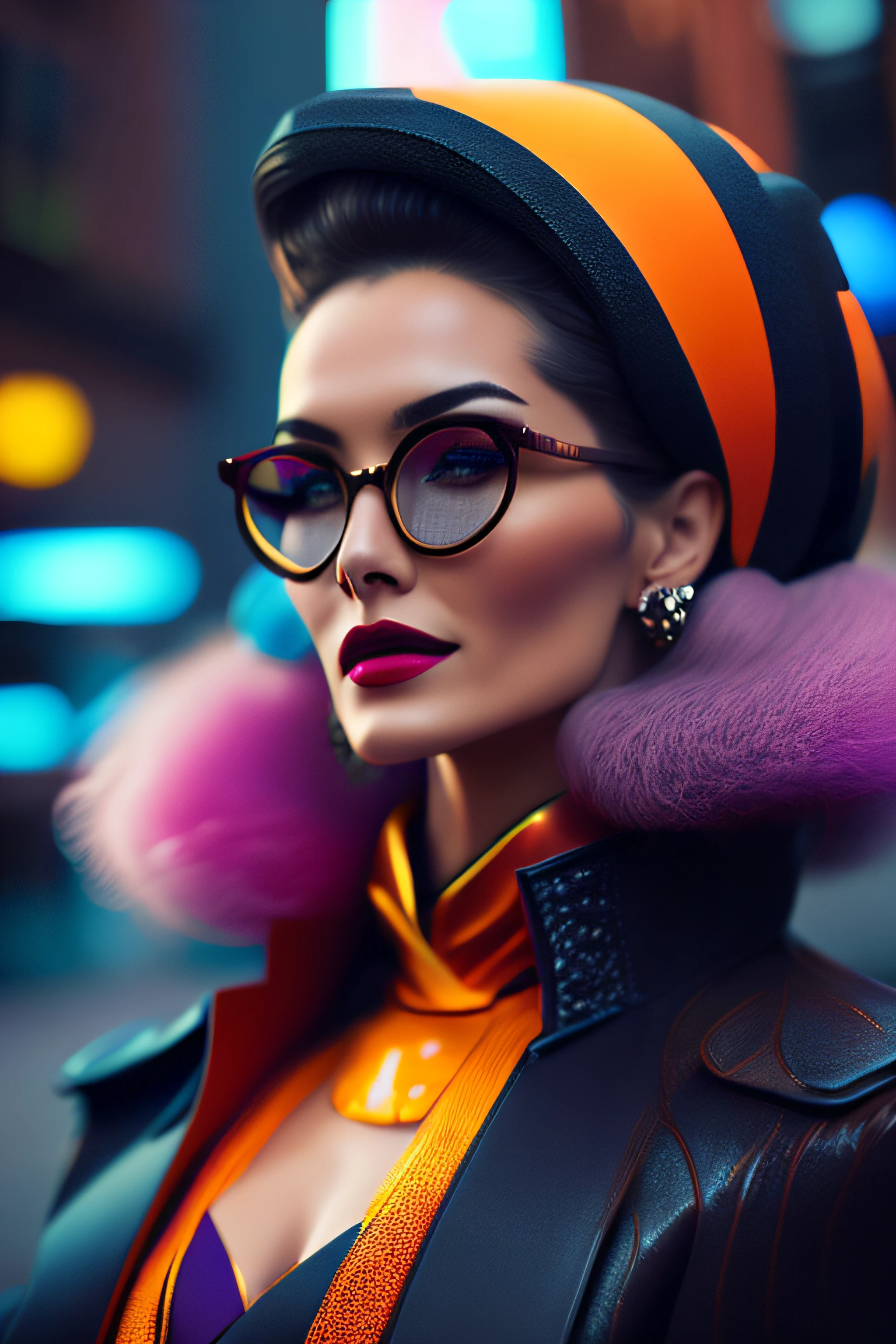 (Fashionista portrait middle-aged 1950s woman with intricate colorful modern bright colored glasses), cabelo fofo c0lorful, Smiling expression, (fotografia digital extremamente detalhada: 1.2), Standing in the middle of the city, (((corpo inteiro))), imagem crua, analogical, Hasselblad, 50asa, f8, 12mm, efeitos de brilho, godrays, handdrawn, render, 8k, octane render, cinema 4d, liquidificador, escuro, atmospheric 4k ultra detailed, cinematic sensual, foco nítido, humorous illustration, grande profundidade de campo, obra-prima, cores, 3d octane render, 4k, arte conceitual, trending in the artstation, hiperrealista, cores vivas, luz de aro, extremamente detalhado CG unidade de papel de parede 8k, trending in artstation, trend in CGSociety, estilo Pop Art por Yayoi Kusama, Intrincado, Alto Detalhe, dramatic
, energia pura, light particules, sci-fi