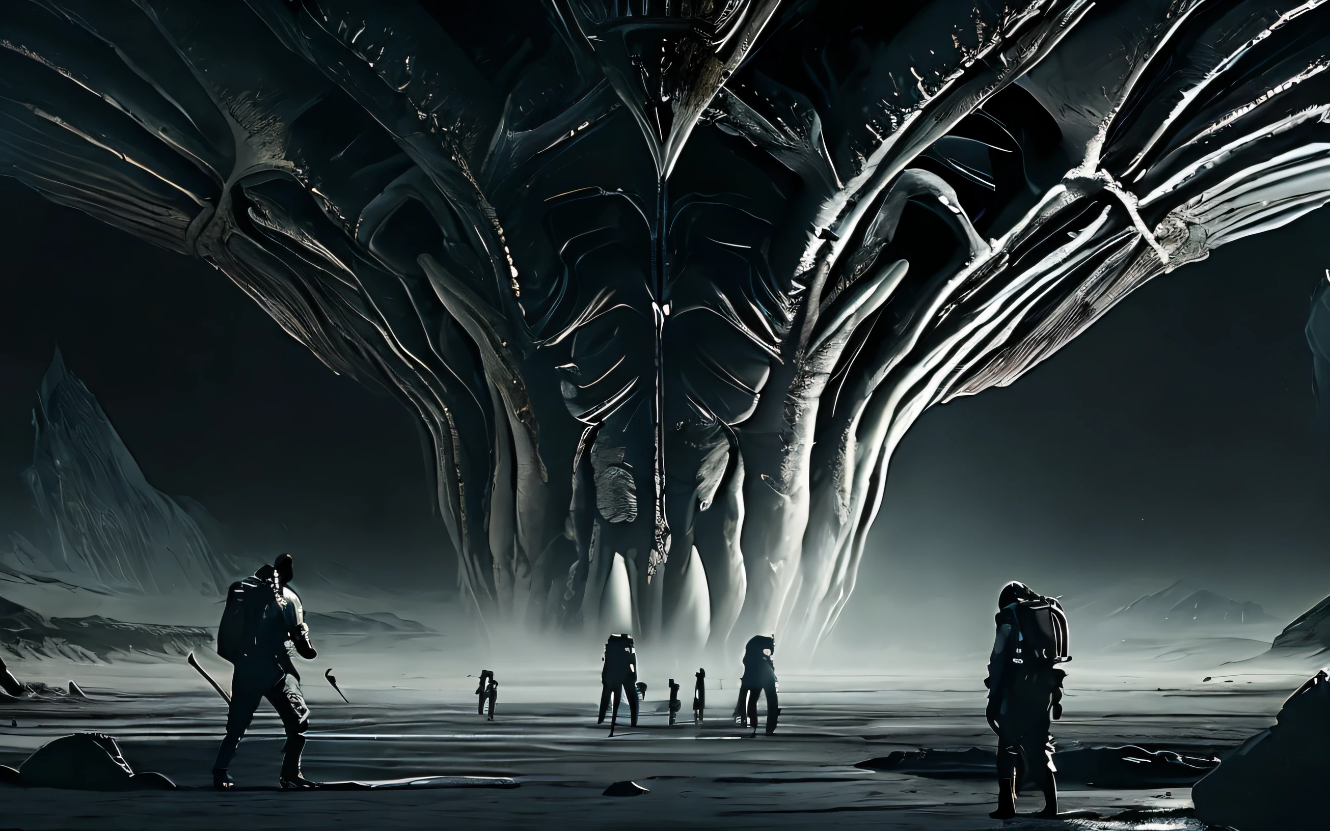 (Cinematographic photo:1.3) de (Ultra Detalhado:1.3) alien\ (Agreement 2017\), epics, olhar raivoso, dentes afiados,olhar feroz, Dynamic Stance