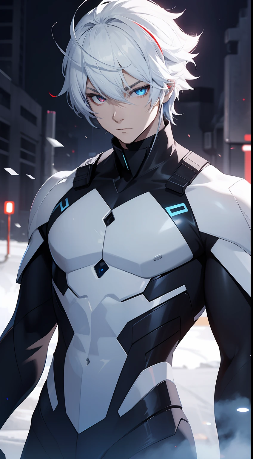 a humanoid white creature male body wearing police clothes, blue smoke aura, red shining eyes, 4k, anime style