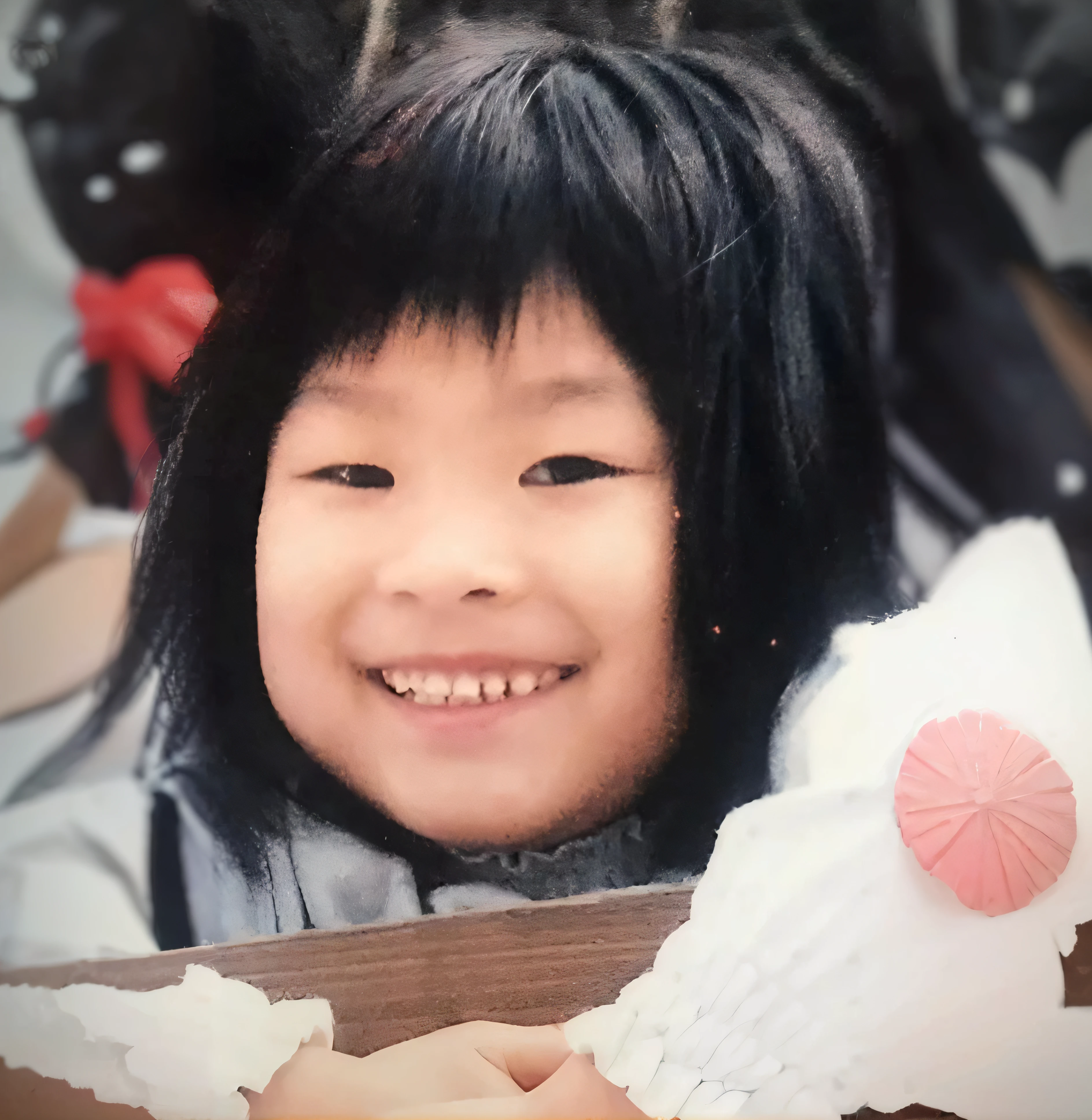 There is a young girl smiling and holding a wooden board, young wan angel, four , About 3 5 years old, Young Asian Girl, jaeyeon nam, Kiyoko Suzuki, 2 9 years old, Aoi Ogata, Chiho Ashima, 2 7 years old, Na Kawahara々favor, gemma chen, 2 years old