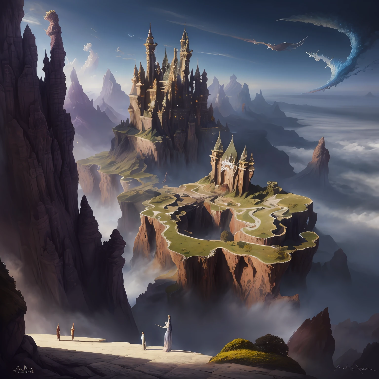 pintura de uma montanha com um castelo no topo dela, arte fantasia behance, pintura fosca em estilo fantasia, illustration matte painting, Pintura digital de fantasia, Andreas Rocha e John Howe, alta fantasia pintura fosca, Fantasia pintura fosca, breathtaking fantasy art, paisagem de arte de fantasia, Arte de fantasia grande angular, Fantasia pintura fosca,fofo, realistic fantasy illustration, Arte de fantasia 4k