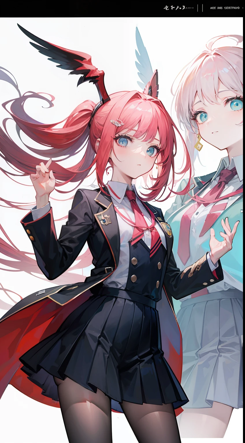 An anime character in business clothes stands in the middle of the picture, Raise your right hand,Side Body。blows wind。concept art by Kamisaka Sekka, Pisif, Sots Art, ace attorney style, rimuru and milim, puce and vermillion, offcial art, vermillion and cyan, digital art from danganronpa, , Clean background official character art