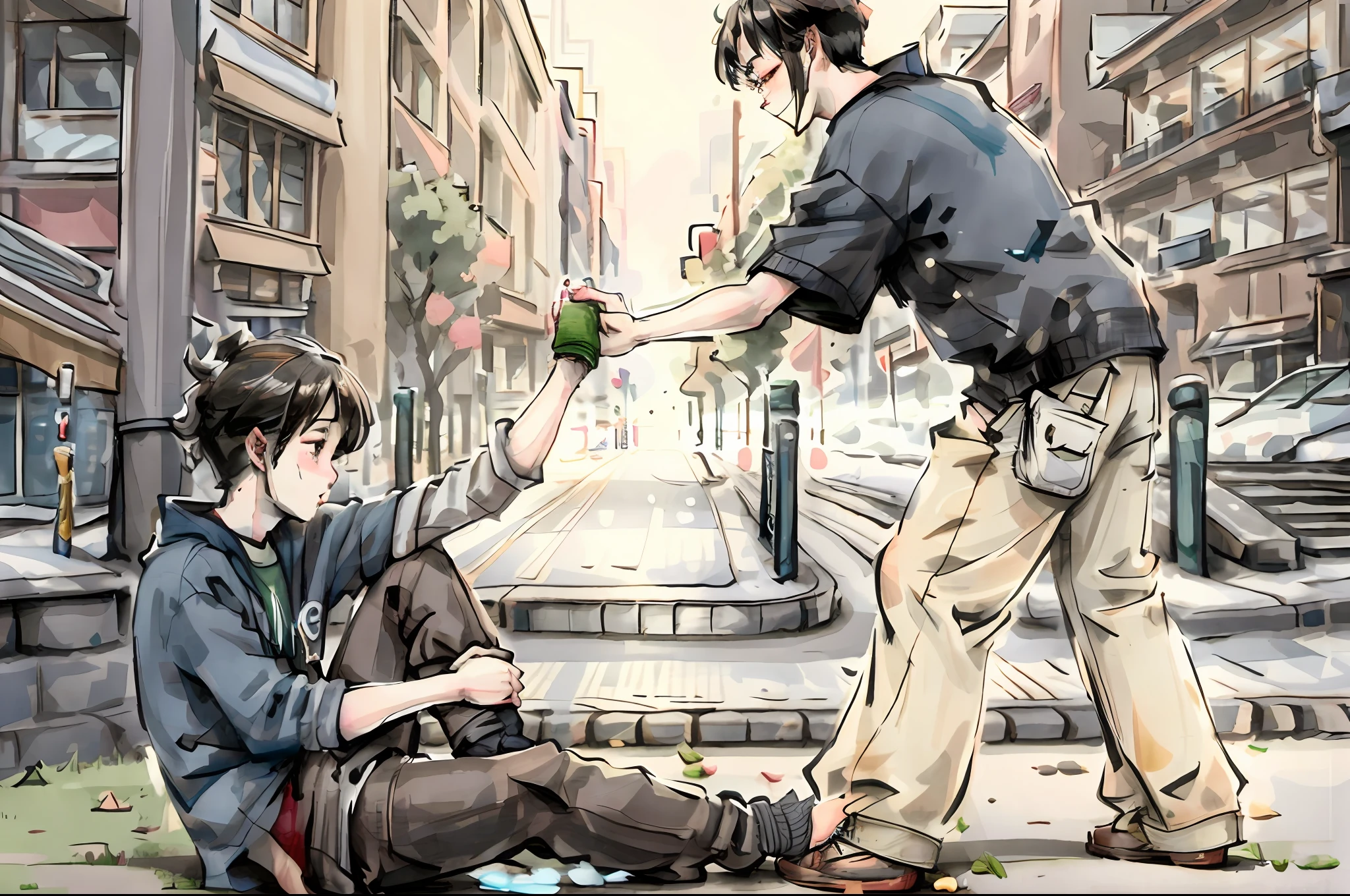 An image that depicts a person practicing acts of kindness and compassion without expecting anything in return. It can be portrayed as someone helping a stranger on the street or offering support to someone in need. This highlights how habitual love can influence our positive actions toward others.