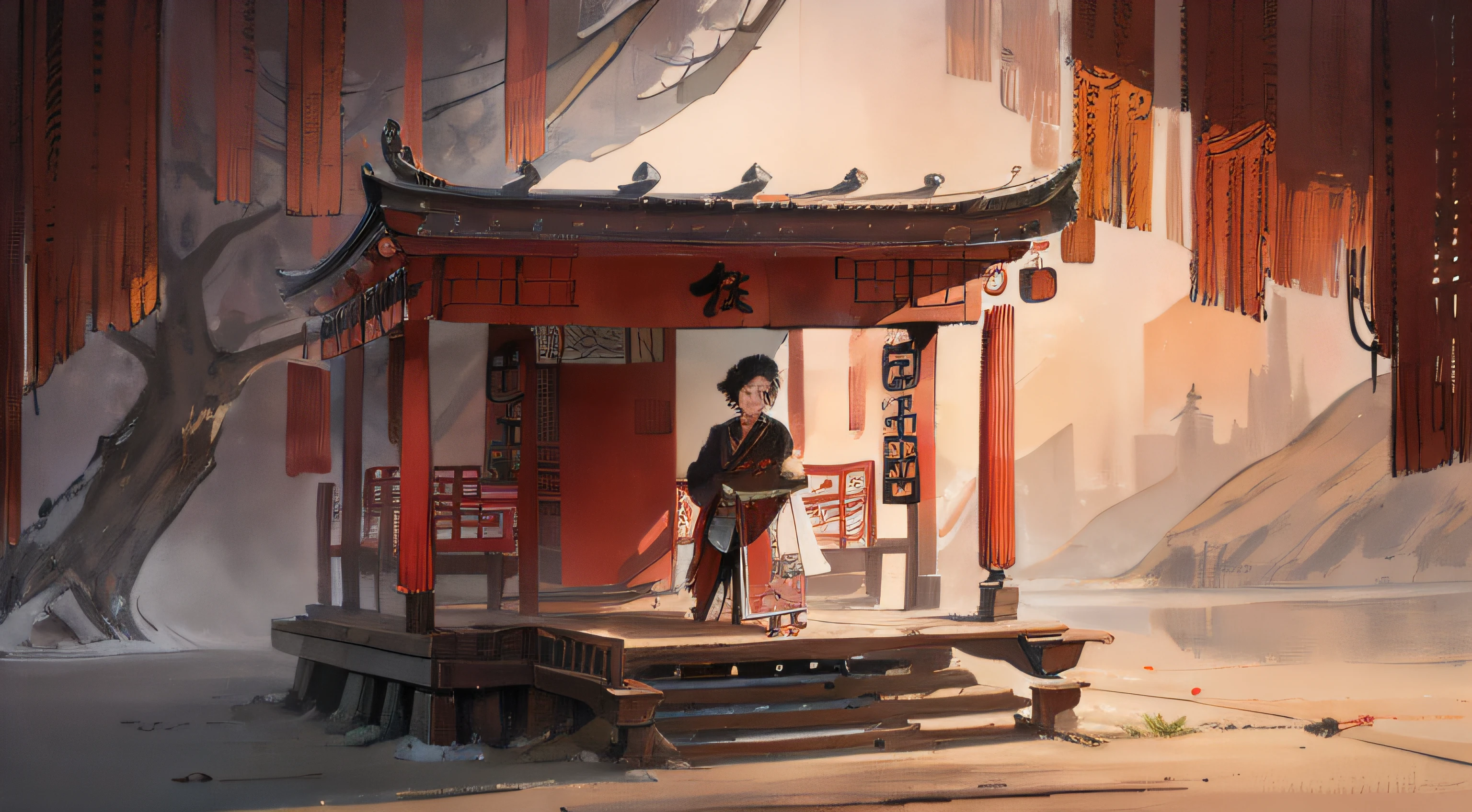 Eight dajiao，Embroidered palanquin，Inside the palanquin sat a young girl，Next to him stood a man，He looked at the girl with contempt