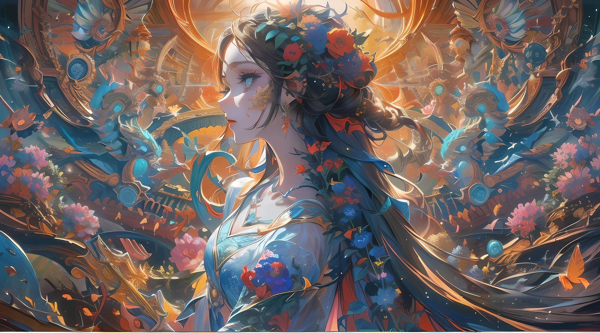 (masterpiece, top quality, best quality, official art, beautiful and aesthetic:1.2), (1girl), extreme detailed,(fractal art:1.3),colorful,highest detailed