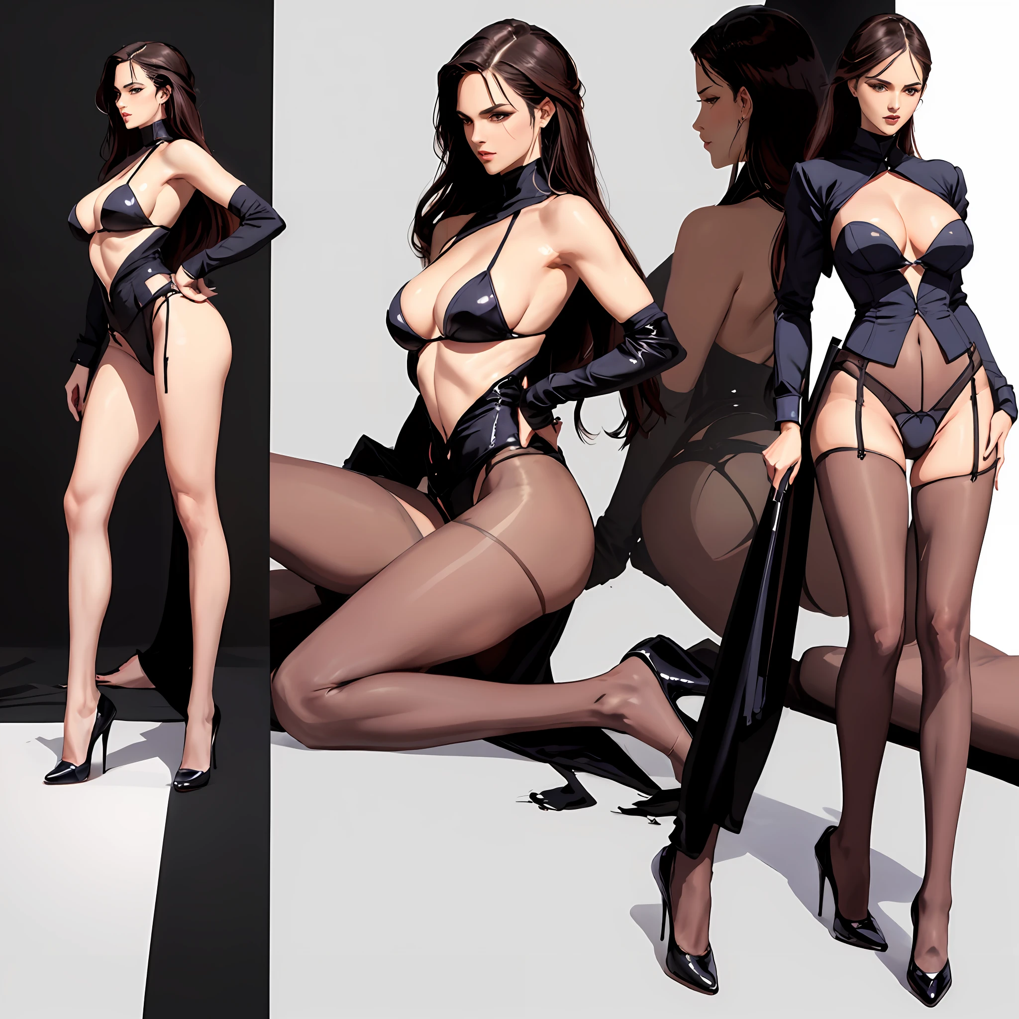 Illustration art,Whole body movement,Sexy woman in sexy clothes,Soprano Woman,Very cool facial expression,Gorgeous background,Great erotic art,painting art,Sexy art,sideface,facing away from the audience,Detailed body part details,long leges,Inspired by J.c.Ryan Decker,Epic European and American illustrations,Tall,The whole body is evenly sexy