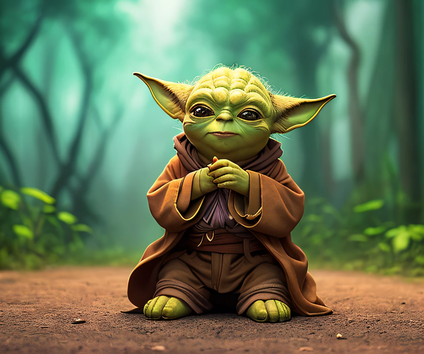 4k, um mestre Yoda baixo com uma bengala, contato visual, foco, fundo em ambientes fechados, precision, ((((cinematic visual)))), tons suaves, detalhes insanos, detalhes intrincados, hiperdetalhado, baixo contraste, soft  Cinematic Light, cores escuras, exposure blending, hdr, desbotadas