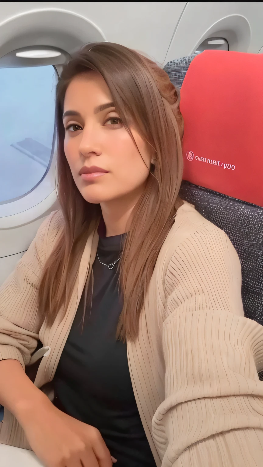arafed woman sitting on a plane with a laptop computer, taken in the early 2020s, very very low quality picture, profile pic, profile photo, taken in 2 0 2 0, profile image, with lovely look, during sunrise, 🤬 🤮 💕 🎀, profile picture 1024px, photo taken in 2 0 2 0