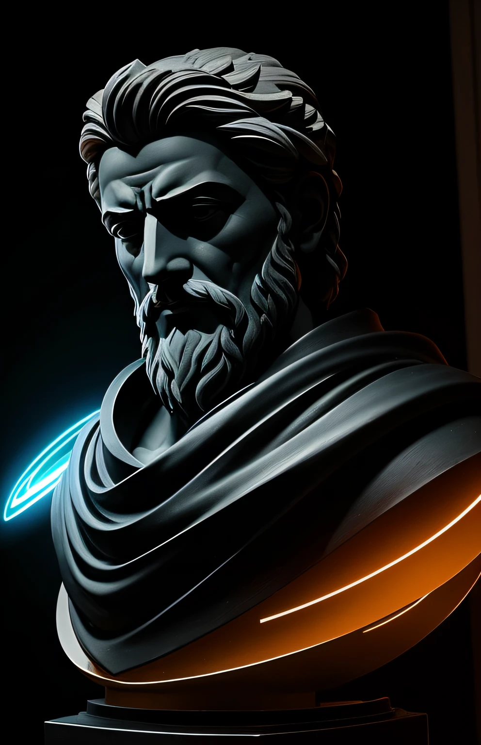 an old Greek philosopher wise strong stoic made with black stone, estilo de escultura de Giovanni Strazza, profundidade de foco bokesharp, sombras, mistborn, nevoeiro, muito alto detalhado, cinematic lighthing, Kinematic, alto detalhado, ultra detalhado, Highlight lighting, cores muito divinas, realista, 8k, HDR