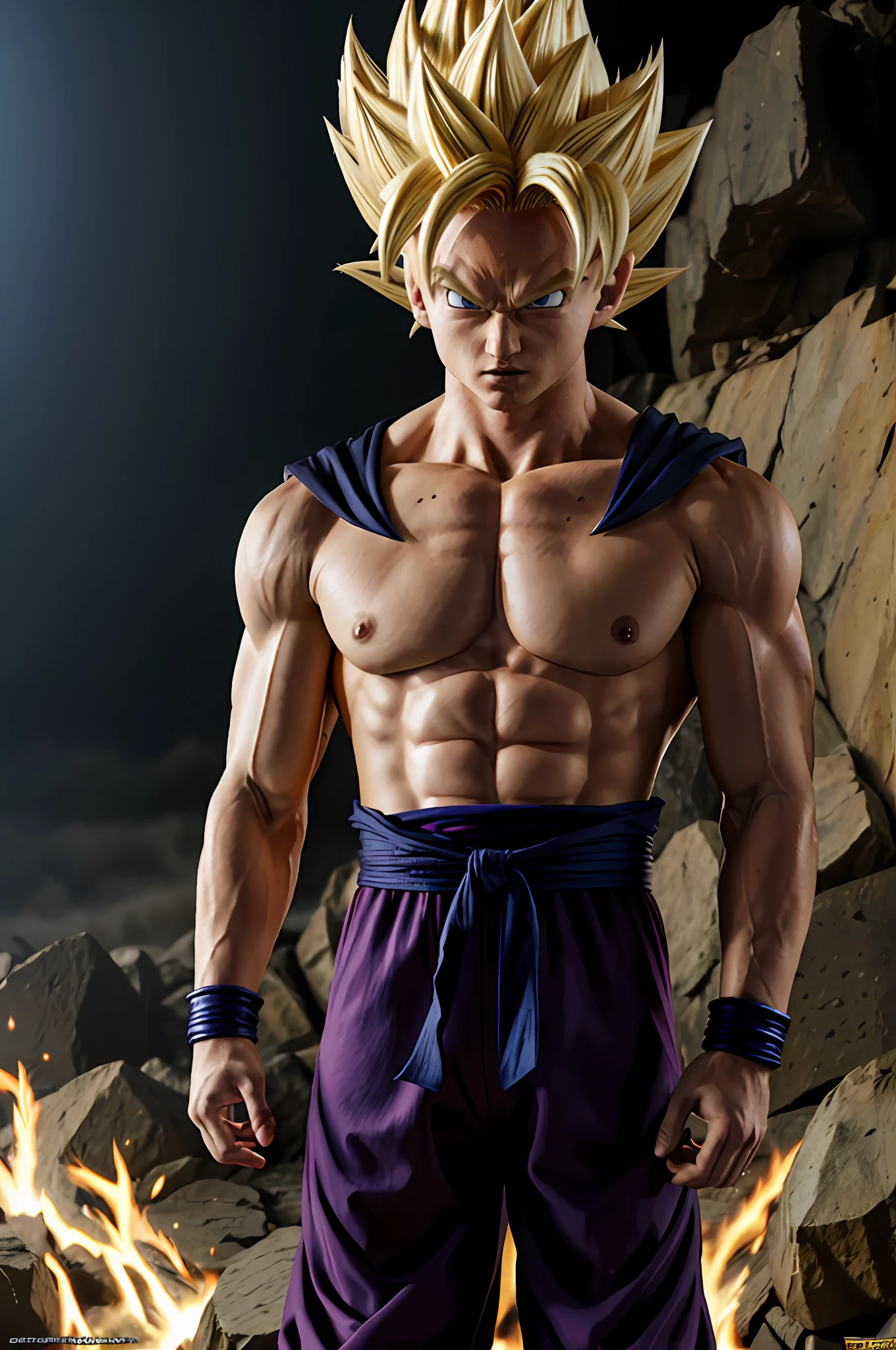 Imagem realista e ultra detalhada de Gohan Super Saiyajin, olhos detalhados, Realistic human characteristics