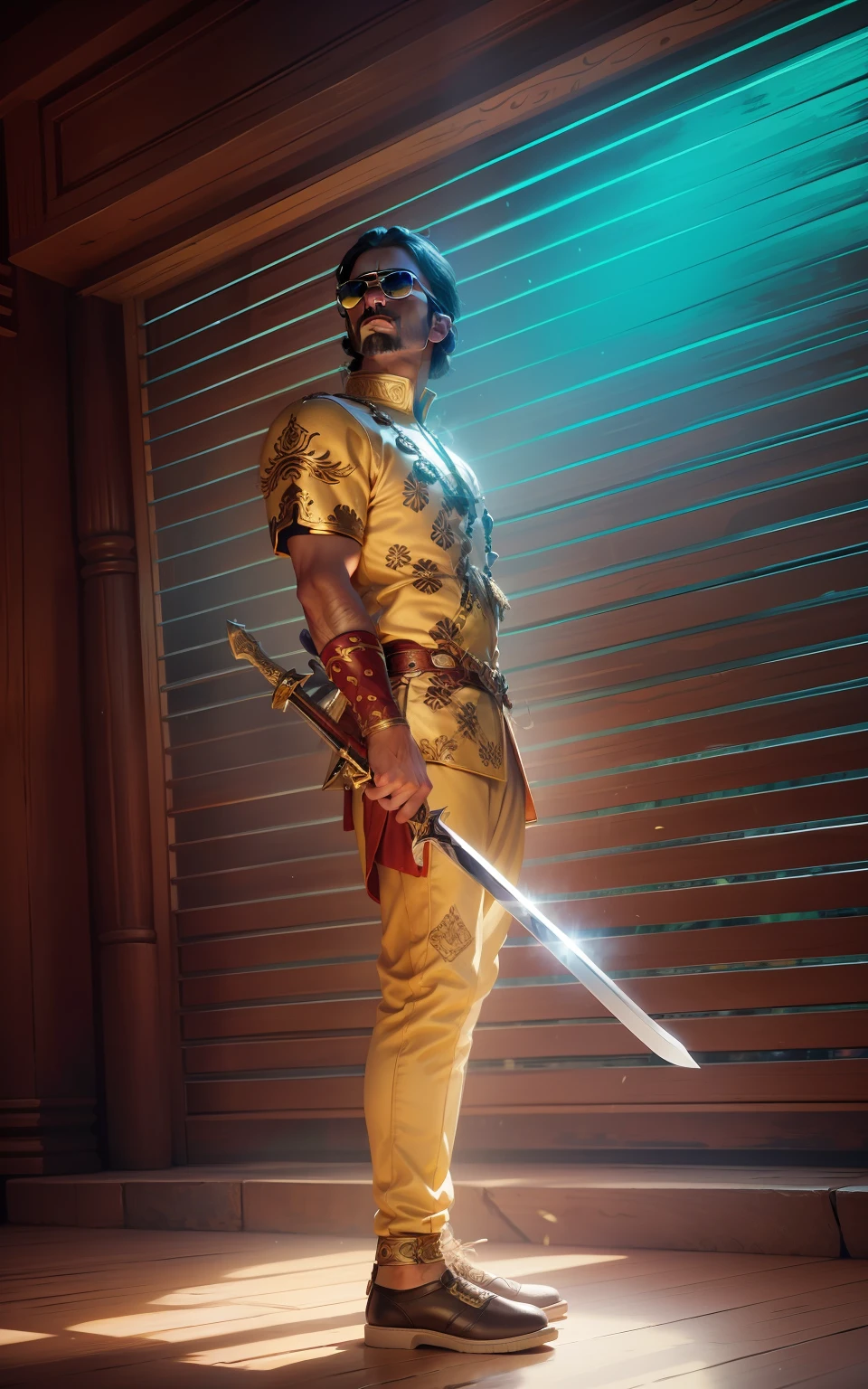 Indian, sword,prince ,crown, Kingdom background,shoes,8k, sunglasses