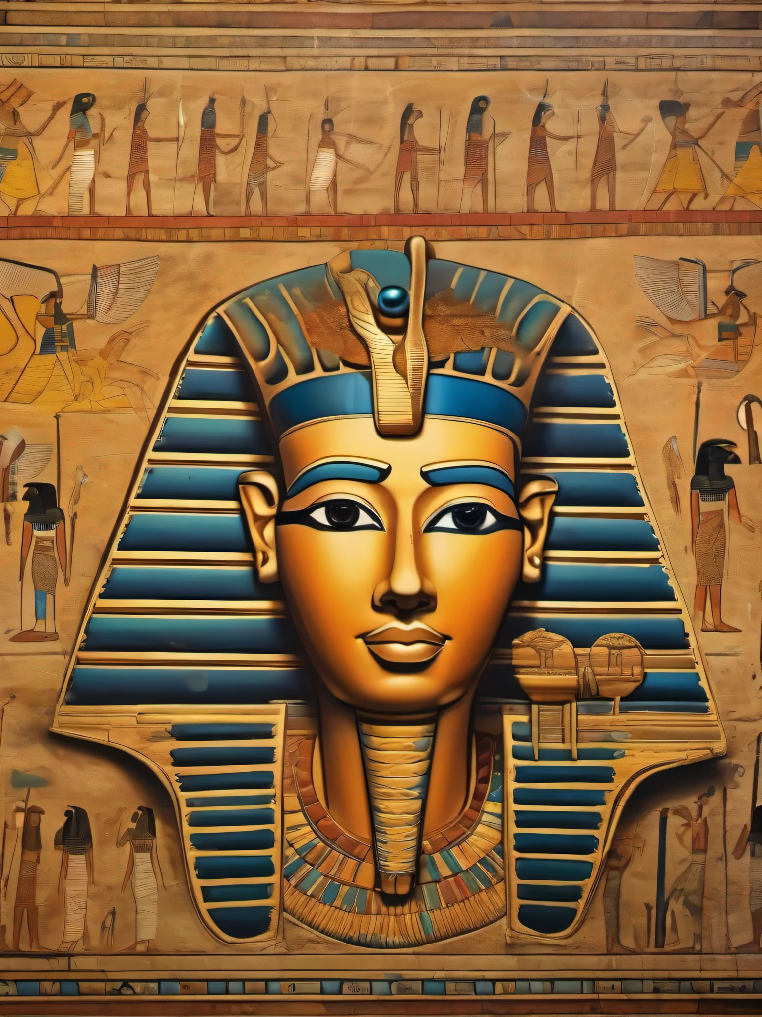 A mystic, magical (masterpiece, high resolution:1.4), (photo of Egyptian Ancient Mural, Rupestrian art:1.2). intricate details, UHD, 8k