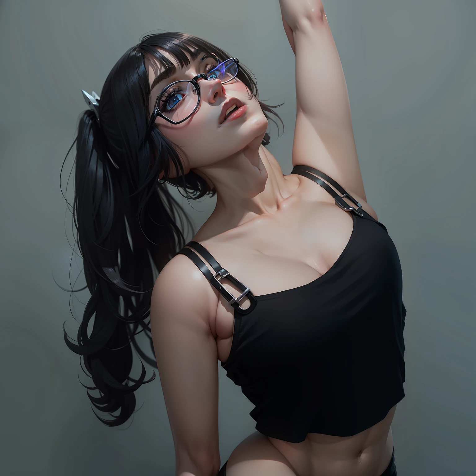 full bodyesbian,Keep the face,Small breasts,black lence stockings,short skirt,eye glass,Original