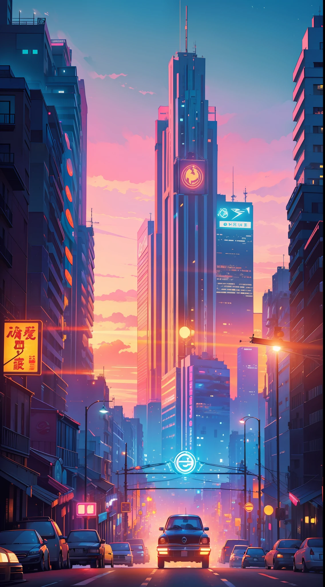((obra-prima)) a car that is passing by the street in the city, arte vetorial altamente detalhada, art deco outrun anime aesthestic, Dan Mumford. octan render, No estilo de arte de Dan Mumford, in illustration style digital, Directed by: Jason Benjamin, Retro illustration, inspirado em Tim Doyle, Dan Mumford. 8K octane rendering, Directed by: Kilian Eng, commercial illustration