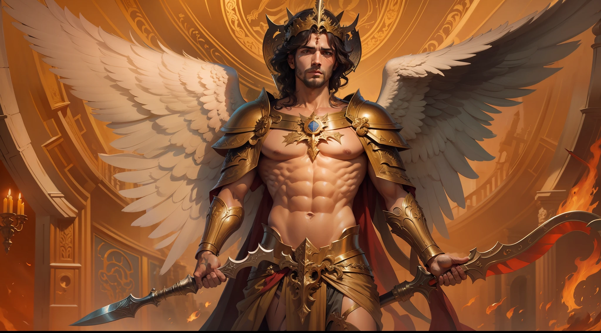 imagem de um homem com uma coroa e asas, retrato do imperador da humanidade, arte fantasia behance, Anjo majestoso de corpo inteiro, arte conceitual de deus, O Deus Imperador da Humanidade, pintura de um homem, Com asas de anjo, vestido com armadura, segurando uma espada e escudo, Arcanjo Miguel, saint michael the angel, arcanjo, Miguel Anjo, totalitarian socialist angel, biblical accurate angel, St. Michael, cheio de pinturas de anjos, anjo biblicamente acuado, epic biblical representation, Arte inspiradora, anjo guerreiro, roupas vermelhas, with a spear looking at the ground, Stepping on a Dragon's Head, Pushing the spear into the dragon, imagem do arcanjo miguel, Biblical angel nailing the spear to the dragon, looking at the ground and stepping on the dragon's head, Recreate the classic humanized image of the angel Michael, perfeito e de grande qualidade, pintura de um homem com uma espada e asas, Arcanjo Miguel, saint michael the angel, arcanjo, totalitarian socialist angel, Directed by: Evelyn De Morgan, Michal, biblical accurate angel, Directed by: Eugene Zak, Directed by: Aleksander Gierymski, Directed by: Bernard Meninsky, anjo protegendo o homem, Directed by: Nicolau Marsicano, Lucifer's, Justice