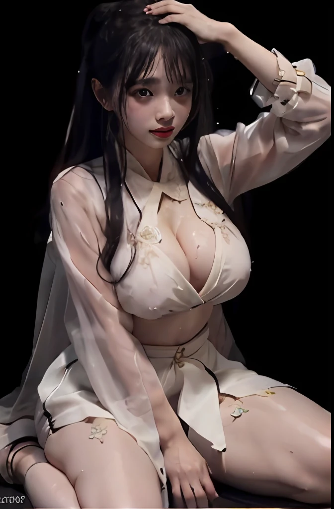 masterpiece,best quality,official art,extremely detailed CG unity 8k wallpaper,
1girl cute 8 year, upper body, pov,hanfu dress tissue,  , under wear, big breast, rain wet, she  amature a shy expression, slightly squinted eyes, adjusting her hair, long eyelashes (long hair / very, very exaggerated big breasts, big tits / in hanfu petticoat dress tissue, ), posing sit in front of the camera, wet breast, Middle metaverse, sakimichan, 4 k post, 4k post, shikamimi, asian girl, full body xianxia, traditional beauty, japanese, open v chest clothes