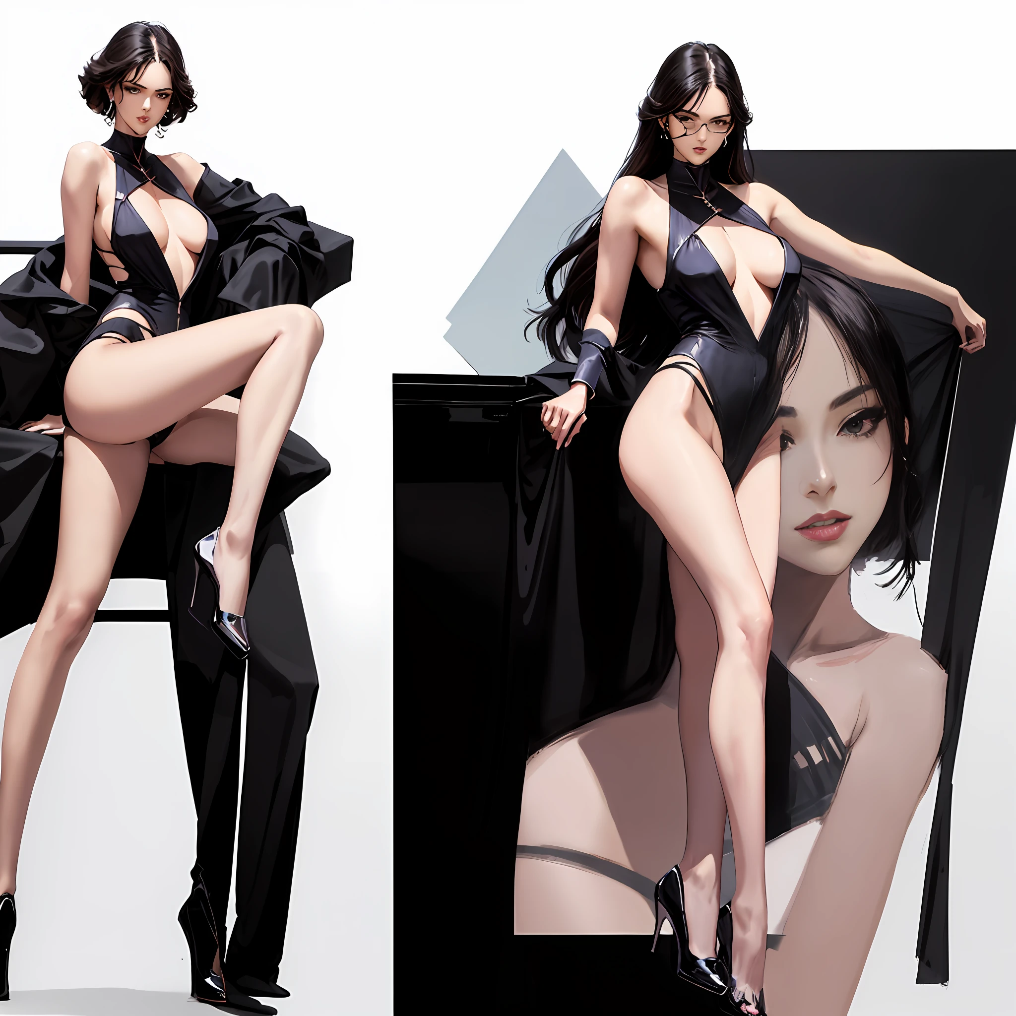 Illustration art,Whole body movement,Sexy woman in sexy clothes,Soprano Woman,Very cool facial expression,Gorgeous background,Great erotic art,painting art,Sexy art,sideface,facing away from the audience,Detailed body part details,long leges,Inspired by J.c.Ryan Decker,Epic European and American illustrations,Tall,The whole body is evenly sexy