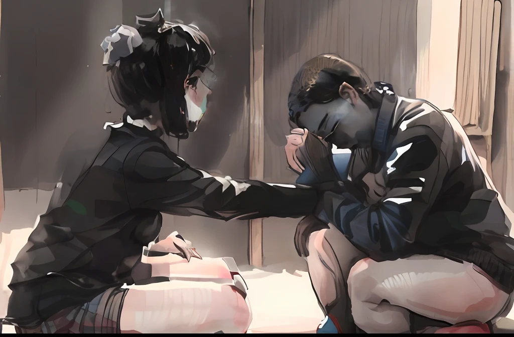 um casal negro se ajudando em um momento de dificuldade