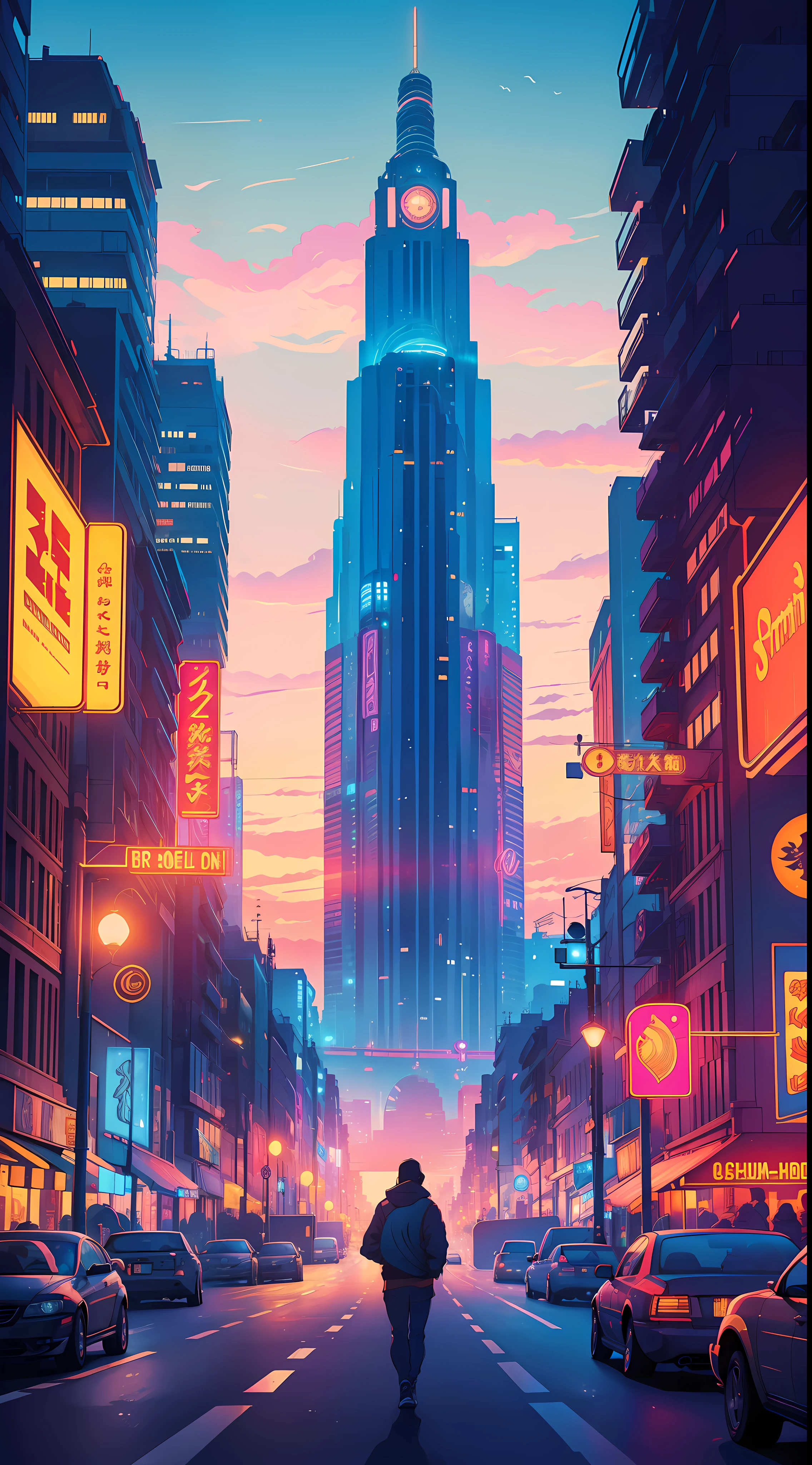 ((obra-prima)) a car that is passing by the street in the city, arte vetorial altamente detalhada, art deco outrun anime aesthestic, Dan Mumford. octan render, No estilo de arte de Dan Mumford, in illustration style digital, Directed by: Jason Benjamin, Retro illustration, inspirado em Tim Doyle, Dan Mumford. 8K octane rendering, Directed by: Kilian Eng, commercial illustration