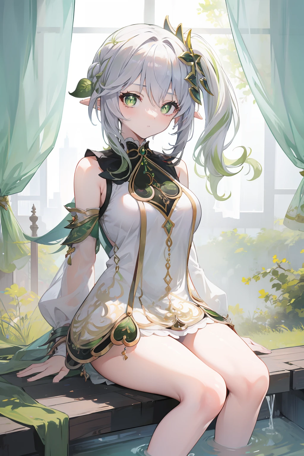 (masterpiece),best quality, expressive eyes, perfect face, 1girl,
big breast, H-cup, good breast, beautiful, gorgeous,anime,girl,lora, floating clothes,w sitting, w sitting on ground, legs on ground, short hair, yellow eyes, leaf hair ornament,red shirt,skirt,long sleeves,curtain chest ,hands on hips, hands on waist,nahidarnd,
nahidadef,