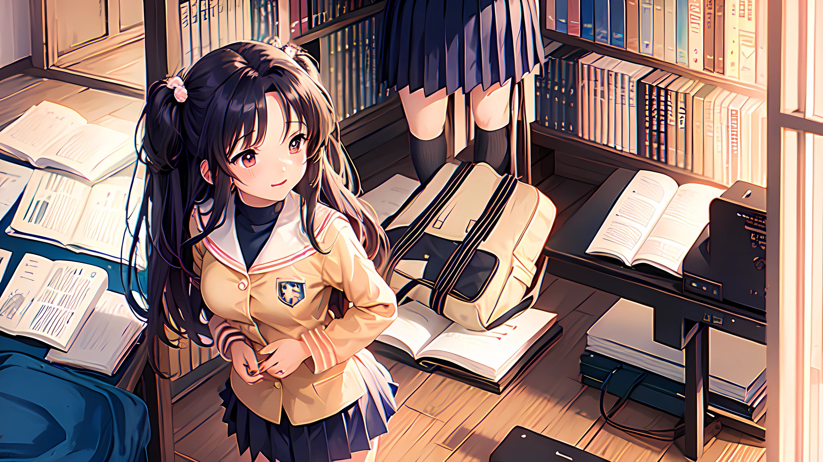 Anime girl in uniform standing in room, iwakura lain, nagatoro, anime moe art style, yuyushiki, beautiful anime high school girl, Smooth Anime CG Art, Anime visuals of cute girls, Hinata Hyuga, nishimiya shouko, magical school student uniform