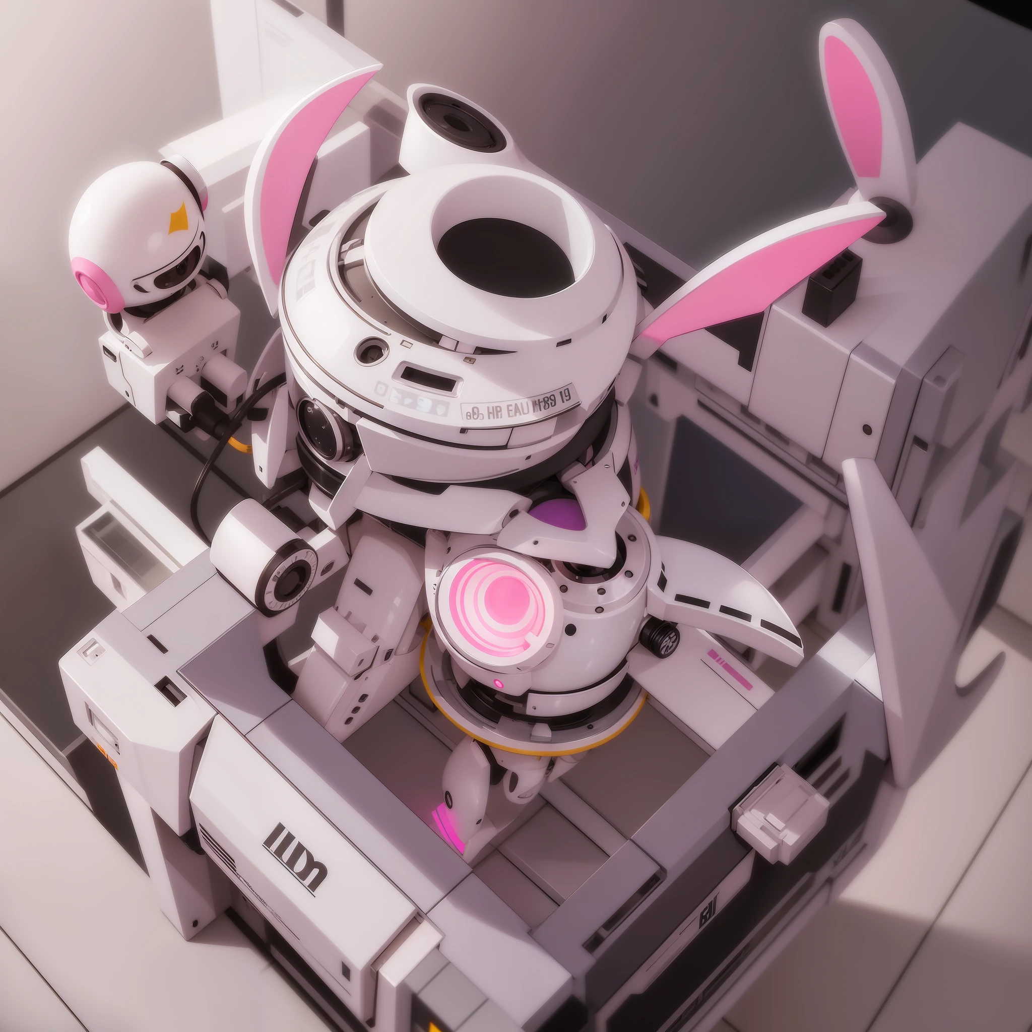 Top image quality、precision image、image perfect、Delicate images、8k picture full body,white pink,metal,mechanical rabbit animal robot,