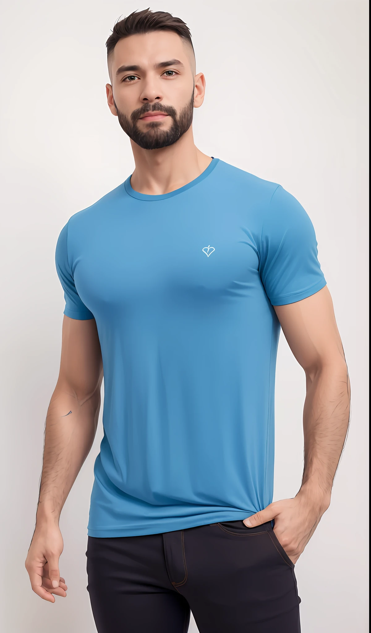 um homem magro de camisa azul e bermuda preta posando para uma foto, tshirt azul apertada, vestindo uma camisa azul clara, vestindo uma camiseta, vestindo uma camiseta muscular, camisa azul, vestindo bermuda e camiseta, vestindo uma camisa clara, vestindo camiseta e combates, vestindo camisa apertada, T - Camisa, camiseta