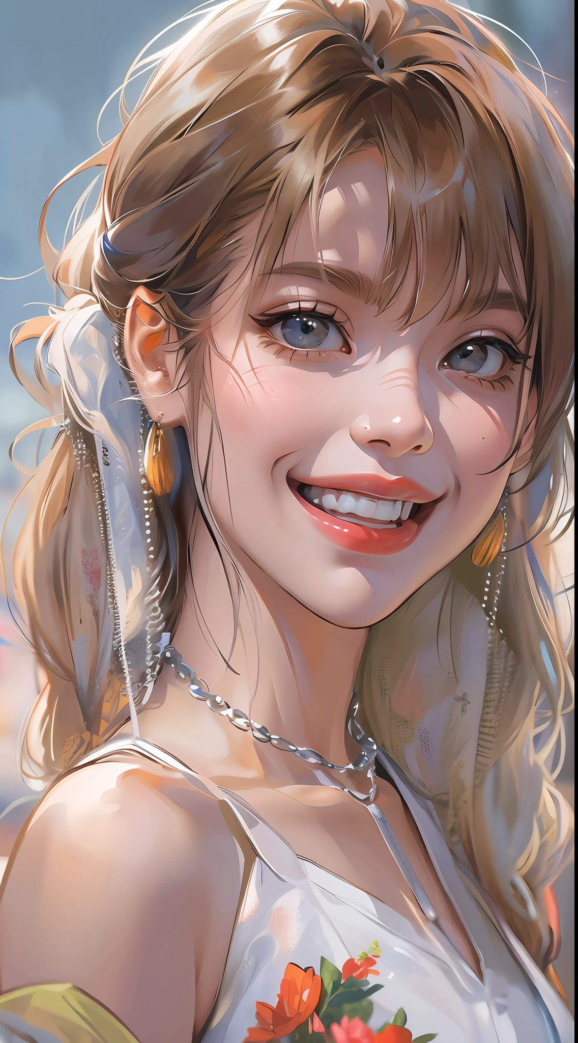 best quality, masterpiece, ultra high res, photorealistic, 1girl, offshoulder, smile