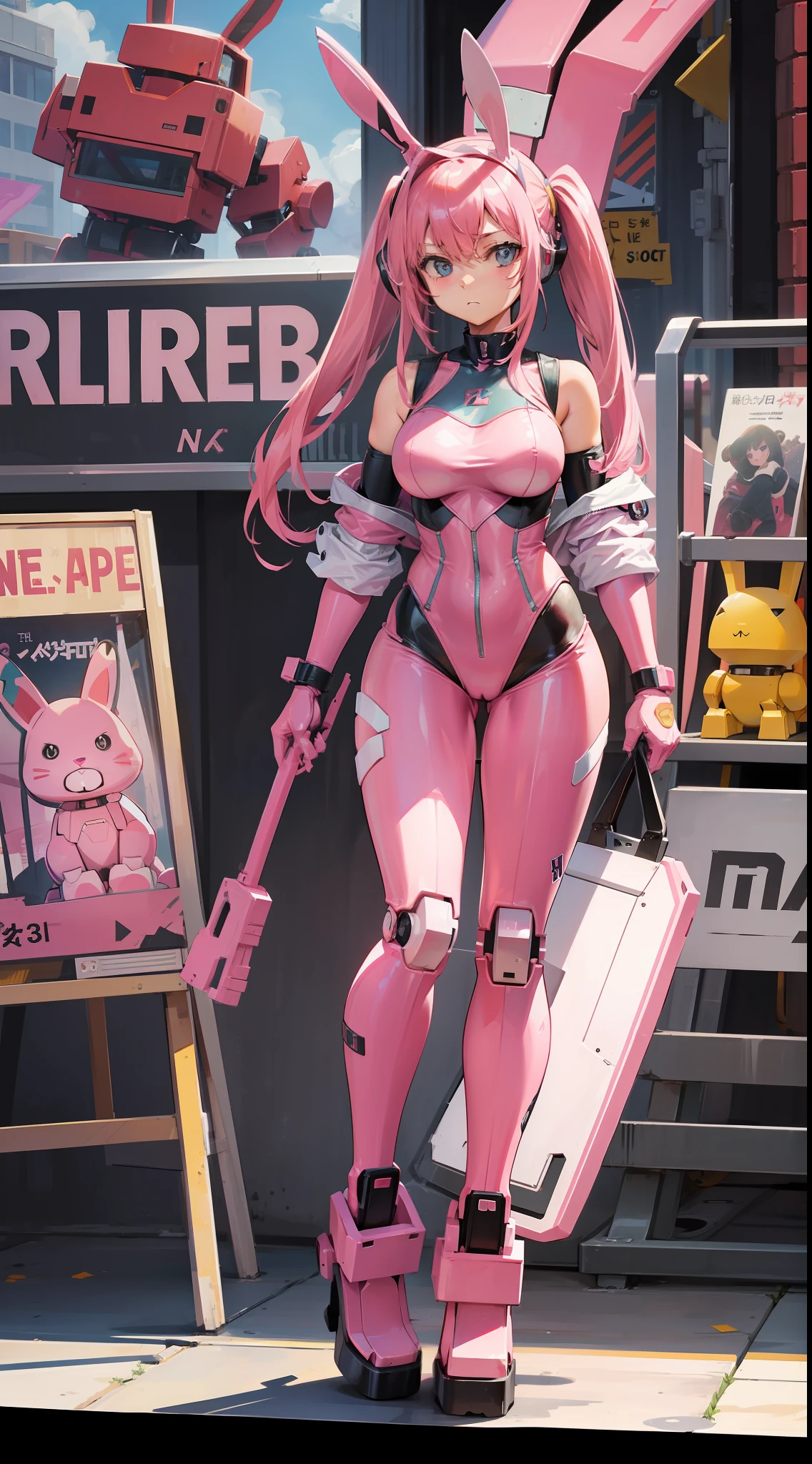Metal mechanic animal robot full body pink rabbit design,
