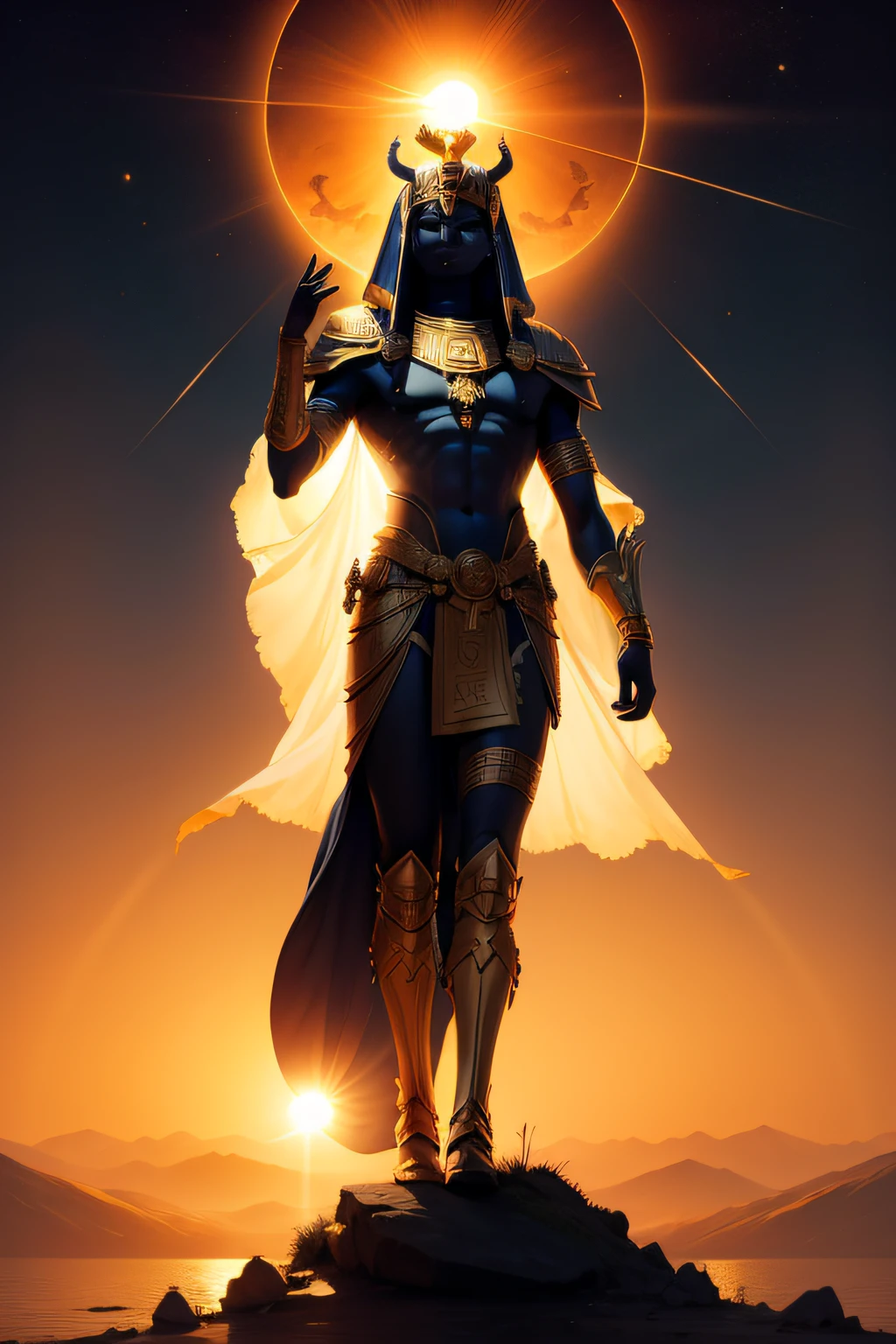 "God Osiris,The sun is behind。"