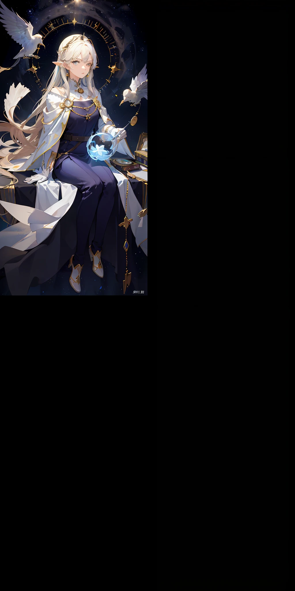 (Highest picture quality),(Master's work),(ultra-detailed),(Detailed eye description:1.0),(lens flare:1.0),(movie poster:1.0),(Tarot border:1.0),the portrait is centered,(close-up:1.0),(nagative space:0.8),(negative space:1.6),(solo),(floating colorful web:1.0),(many colorful spikes:1.0),(floating aqua droplets:1.0),(water magic:1.0), (dappled sunlight,light rays,caustics:1.2), (iridescent:1.0),(beautiful detailed glow:1.0),(leaning back:1.2),(grim expression:1.0),(small:1.0),(open mouth:1.0),(eyelashes),one eye closed,(light blue hair:1.4),(long hair:1.0),(facing viewer:1.3),(head tilt:1.0),(dynamic pose:1.1),(asymmetrical hair:1.2),(orange,(casual,casual clothes),(layered skirt),(grey eyes:1.4),diagonal bangs,high twintails,drill hair,long coat,(floating cape:1.0),,(abstract background:1.4),(:1.1),(jumping:1.1),(tan:1.1),(upper body:1.25),thinking, slit pupils, + +, ganyu, bare shoulders, bodysuit, (white gloves:1.3), black and red twin horns, sleepy