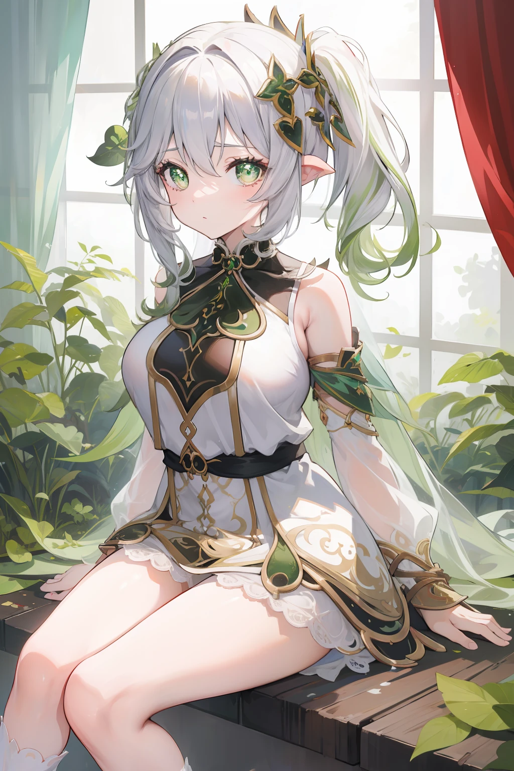 (masterpiece),best quality, expressive eyes, perfect face, 1girl,
big breast, H-cup, good breast, beautiful, gorgeous,anime,girl,lora, floating clothes,w sitting, w sitting on ground, legs on ground, short hair, yellow eyes, leaf hair ornament,red shirt,skirt,long sleeves,curtain chest ,hands on hips, hands on waist,nahidarnd,
nahidadef,loli