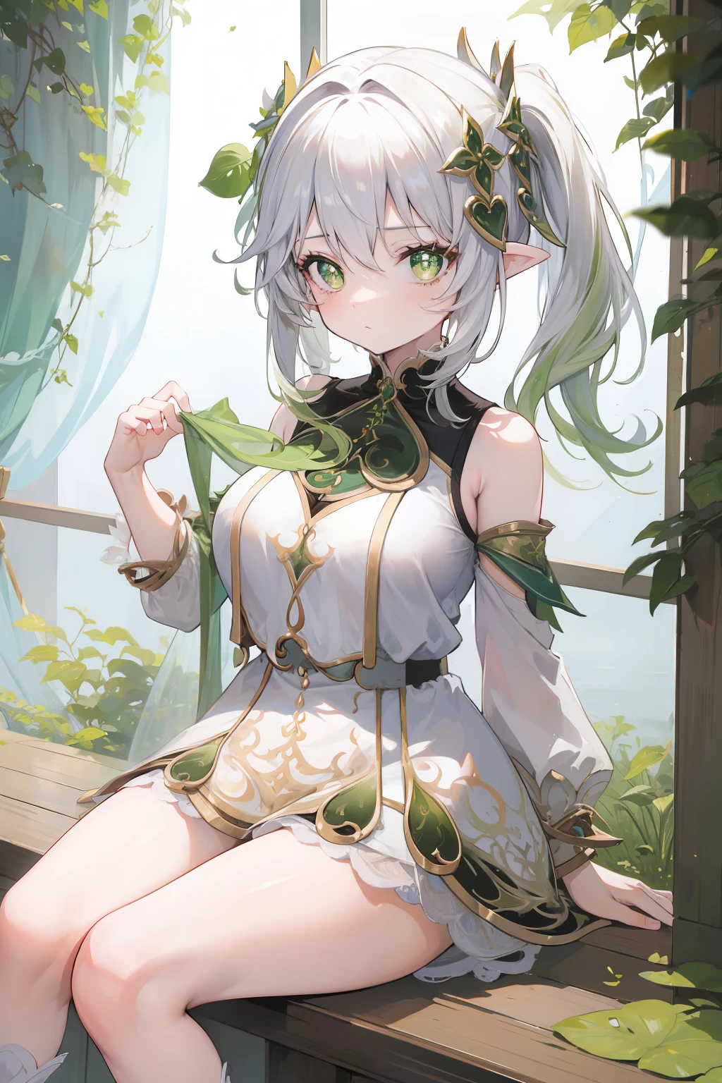(masterpiece),best quality, expressive eyes, perfect face, 1girl,
big breast, H-cup, good breast, beautiful, gorgeous,anime,girl,lora, floating clothes,w sitting, w sitting on ground, legs on ground, short hair, yellow eyes, leaf hair ornament,red shirt,skirt,long sleeves,curtain chest ,hands on hips, hands on waist,nahidarnd,
nahidadef,loli