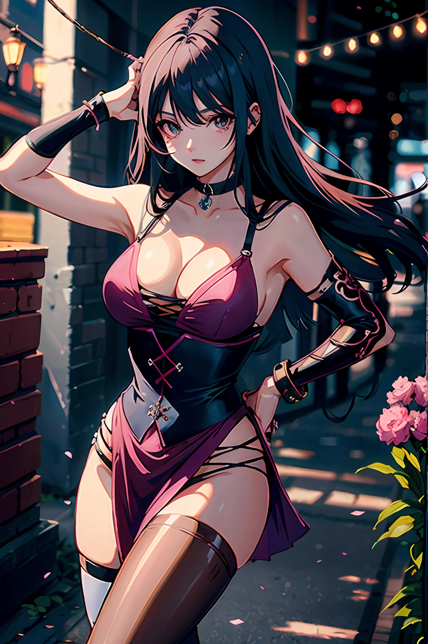 Garota anime em um vestido roxo posando em uma rua da cidade, menina anime sedutora, estilo anime 4K, mulher bonita sedutora do anime, Preto - Mago Cabelo, estilo anime. 8k, [ Arte digital 4K ]!!, Artgerm extremamente detalhado, Retrato sedutor de Tifa Lockhart, Digital anime illustration, arte de anime digital, estilo de arte de anime, menina anime bonita