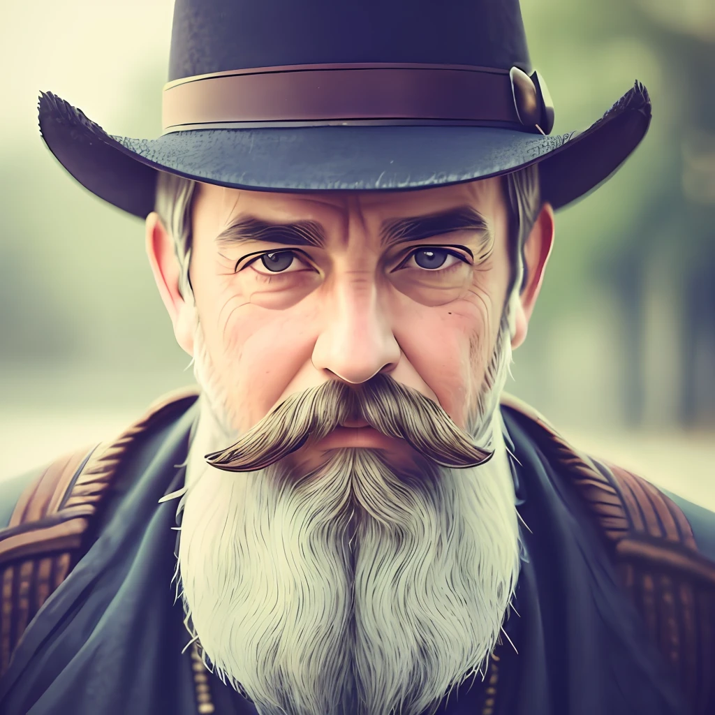 1boy, beard, blurry, blurry_background, blurry_foreground, depth_of_field, facial_hair, male_focus, manly, motion_blur, mustache, old_man, solo, upper_body, fantasy background, portrait, steampunk_bg