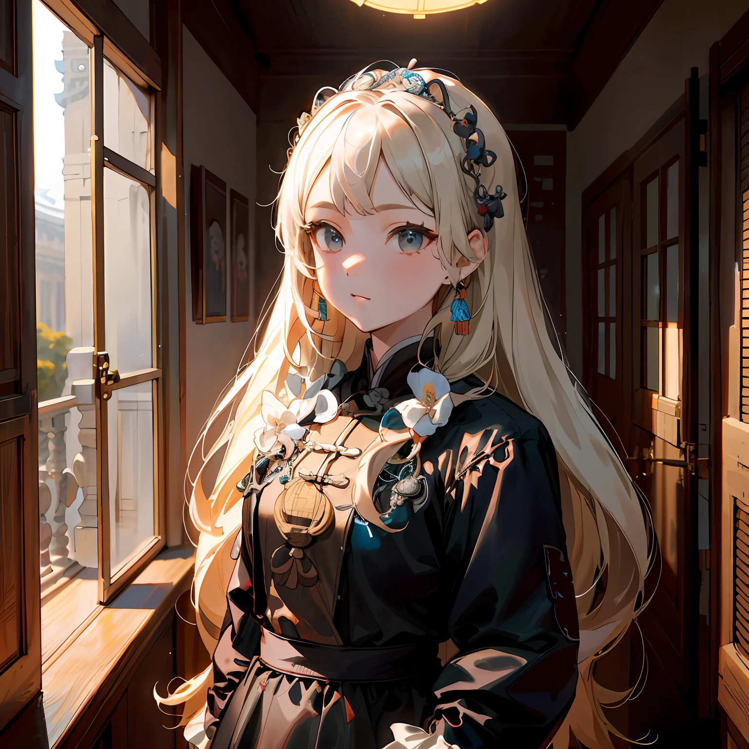 A girl, ancient Chinese costume, sunshine, clear face, clean white background, masterpiece, super detail, epic composition, ultra HD, high quality, extremely detailed, official art, uniform 8k wallpaper, super detail, 32k -- v 6