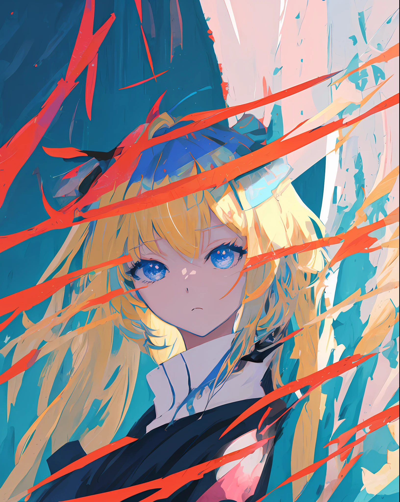 Anime girl with blue eyes and blonde hair holding scissors, Stunning anime face portrait, zerochan art, Beautiful Anime Portrait, anime style portrait, anime style 4 k, Beautiful Anime Face, anime art style, digital art on pixiv, detailed portrait of an anime girl, beautiful anime art style, digital anime art, High quality anime art style, digital art in anime style
