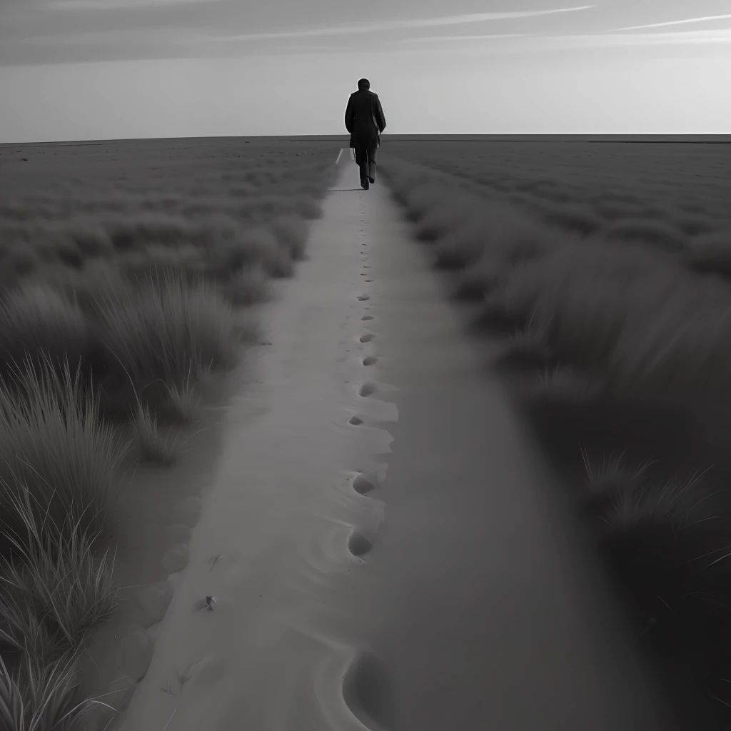 "Lone walker on a narrow and desolate path"