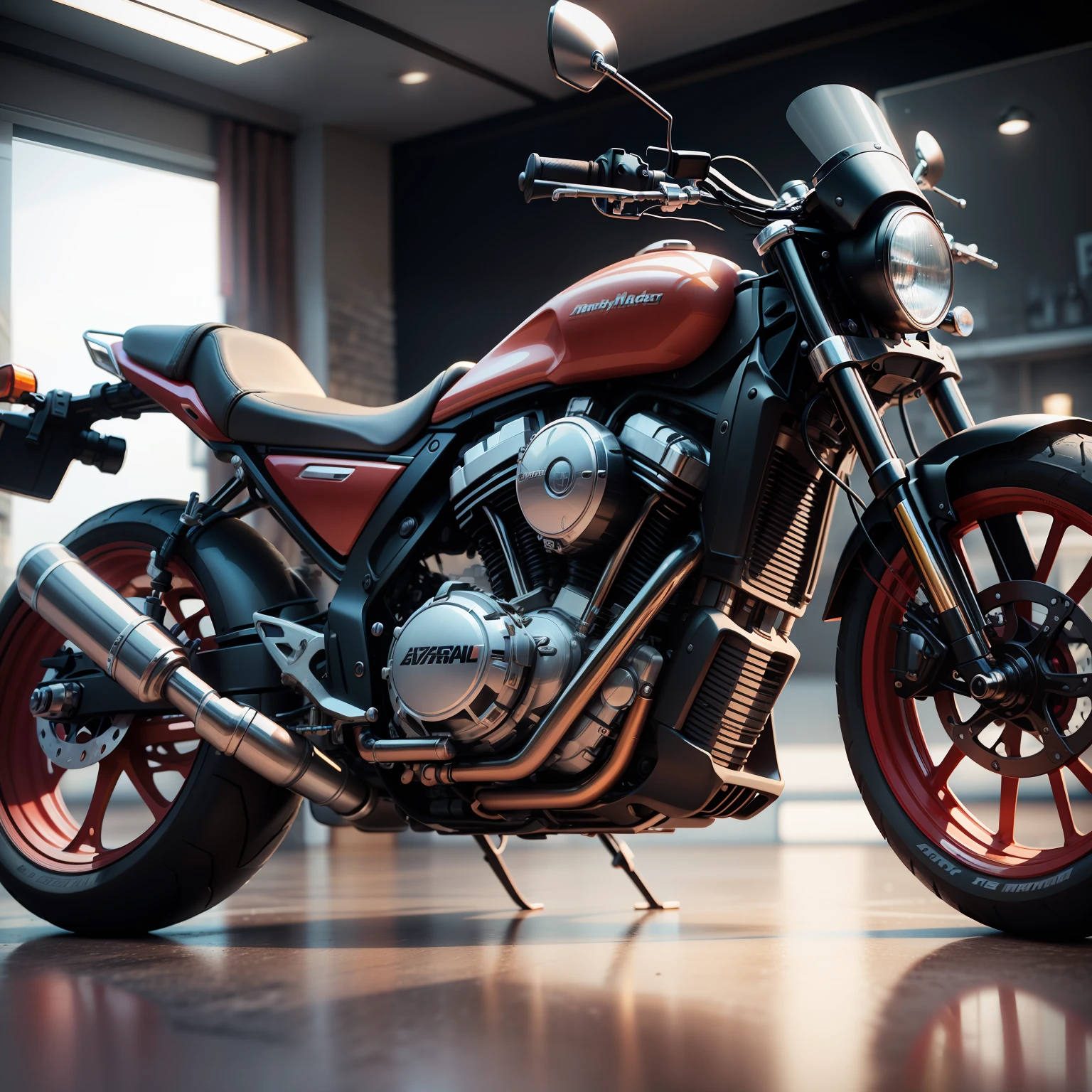 a motorcycle with a red light on the front, hyper real render, hyper realistic detailed render, extreme render, 3 d hyper realistic render, hyper realistic render, cycle render, daniel maidman octane rendering, hyper realistic 3 d render, ultra realistic render, cycles 3 d render, hyper detailed 3d render, hyper detailed 3 d render, hyper realistic rendering, ultra realistic render, cycles 3d render, hyper realistic, cycles
