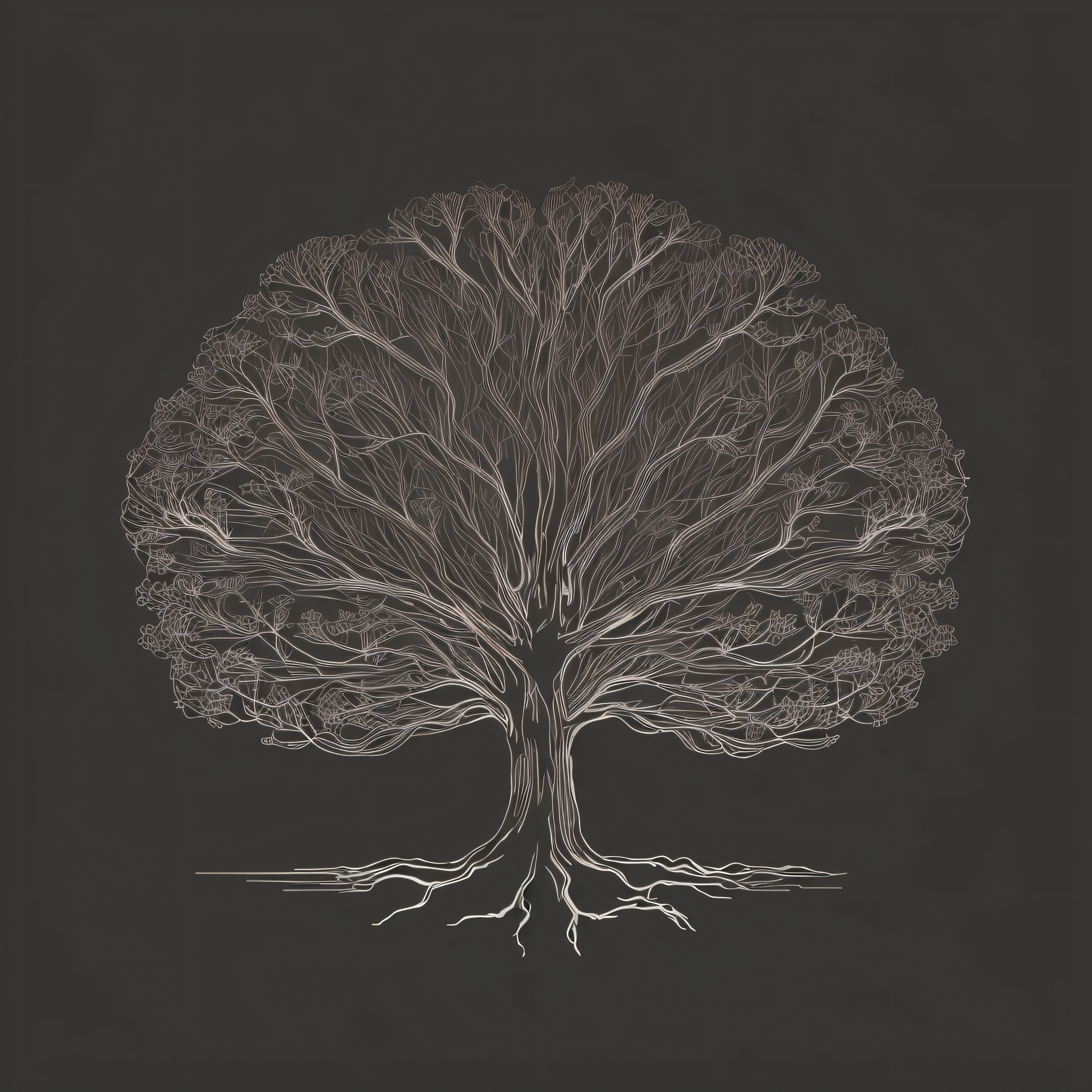 tree brain logotype, black solid background, white lines((low key))((experimental))