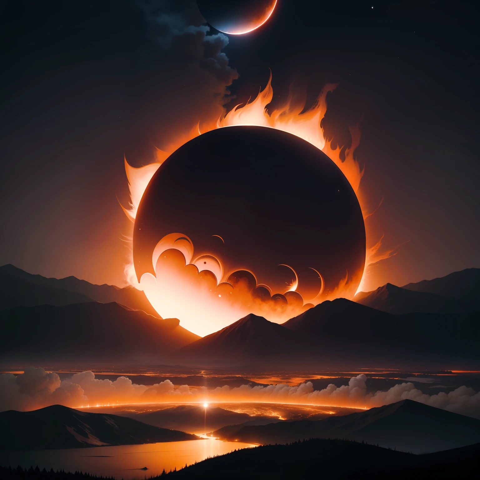 Natural disaster views，The eclipse is surrounded by roaring flames