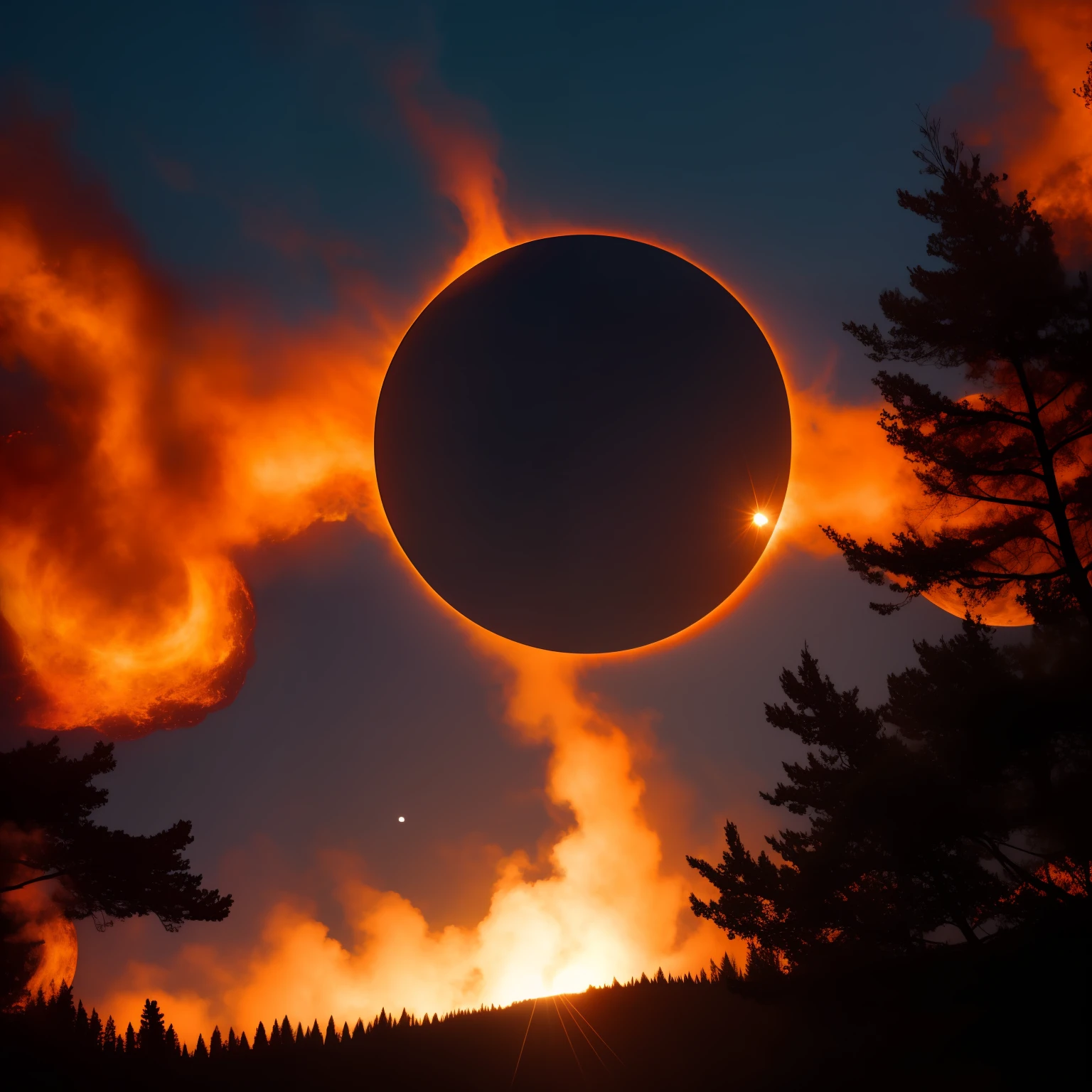 Natural views，The eclipse is surrounded by roaring flames