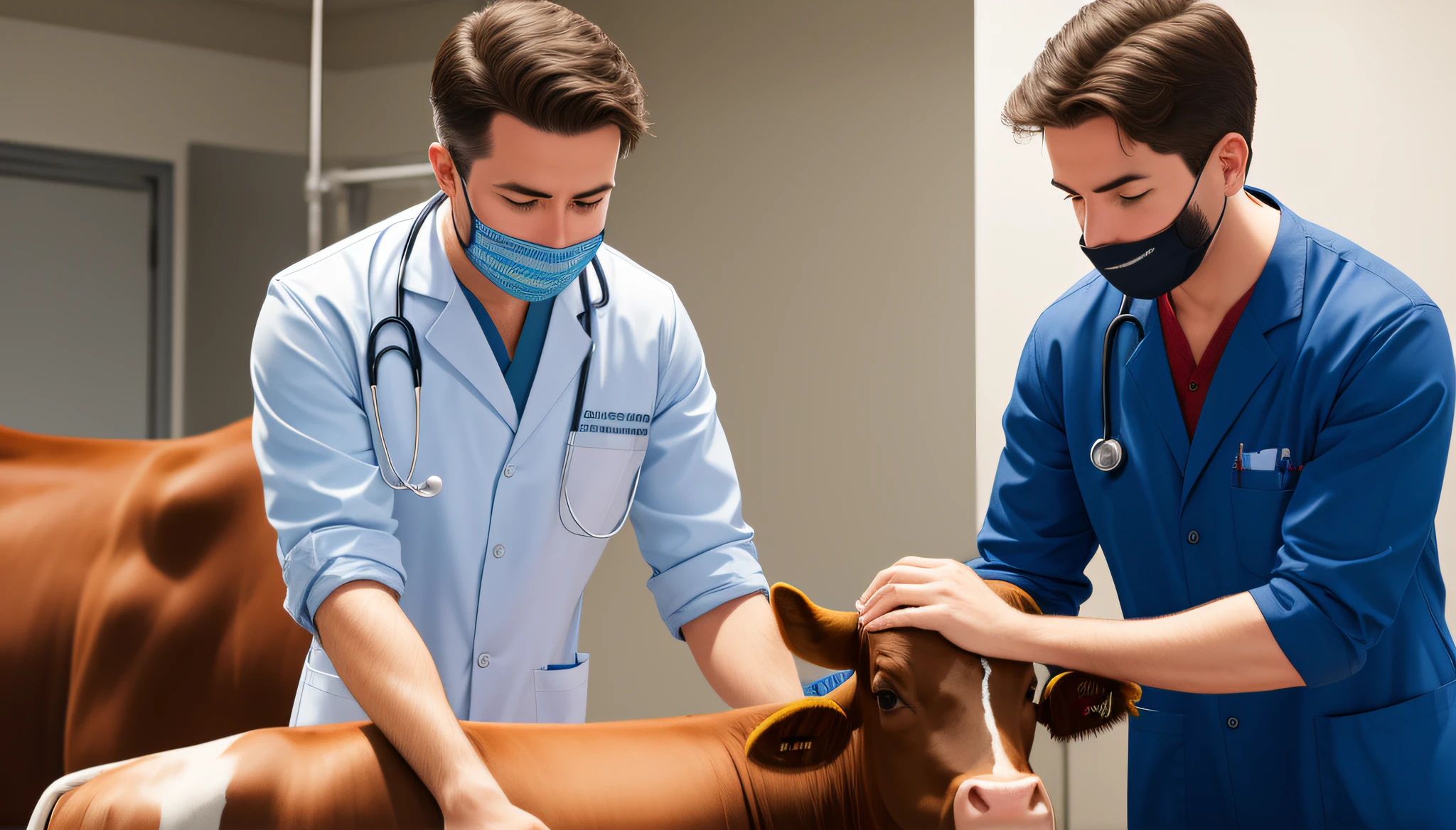 a veterinarian checking a cow