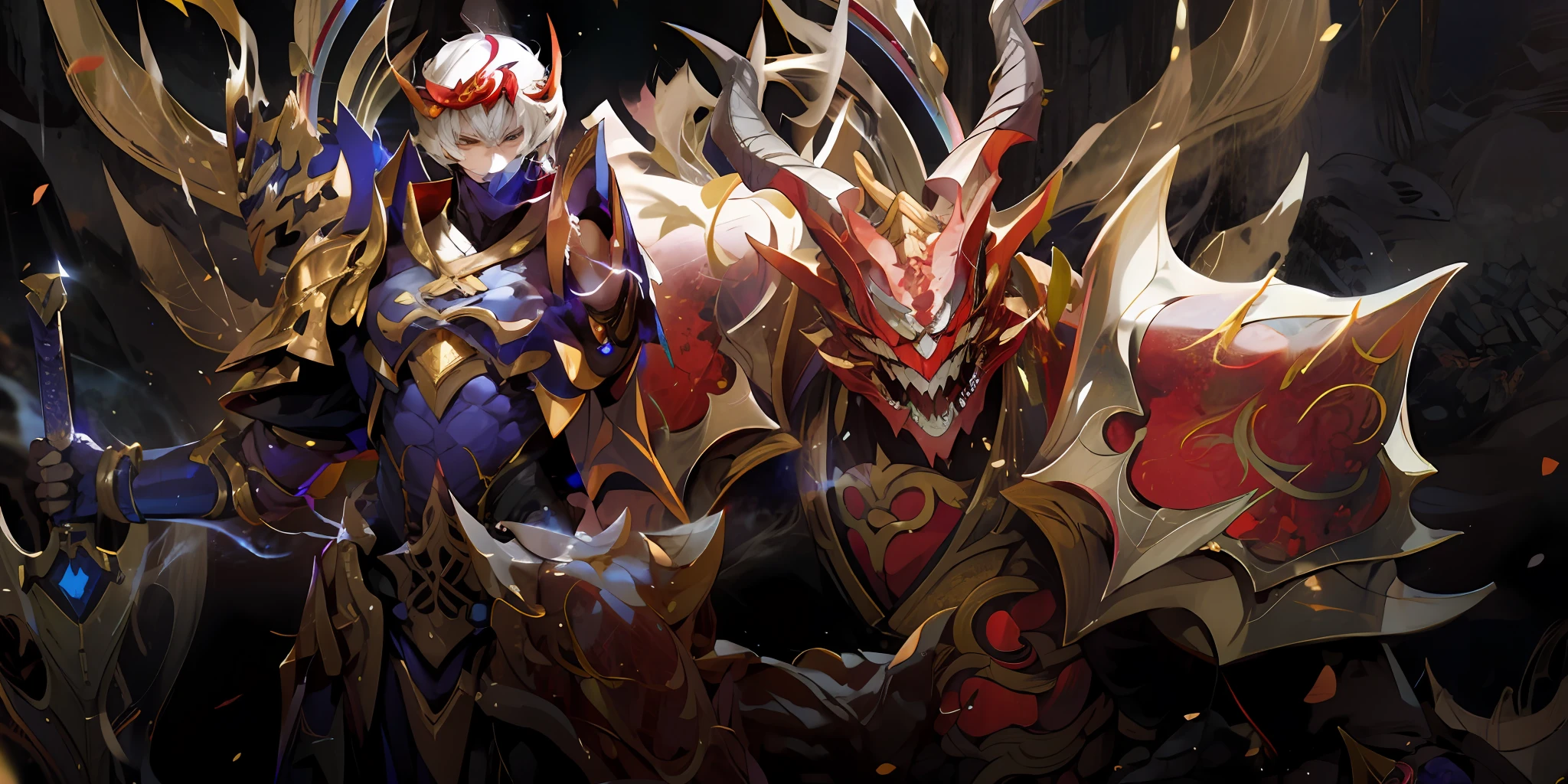 Nichimanga style, Zen ZEN, 1 man, delicate face, wearing armor, surrounded by Chinese characters, with lightning bolts on his body, a divine dragon behind his back, perfect hands, normal fingers, zen