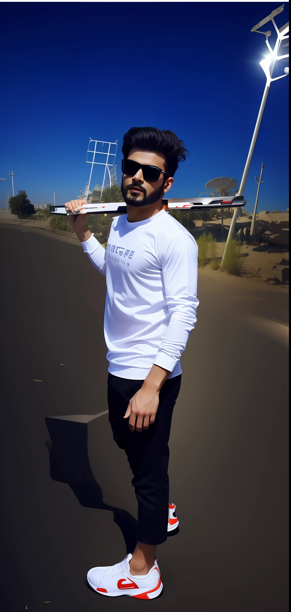 Change background 3D image not change face soft light 4K quality branded shoes branded sunglass,