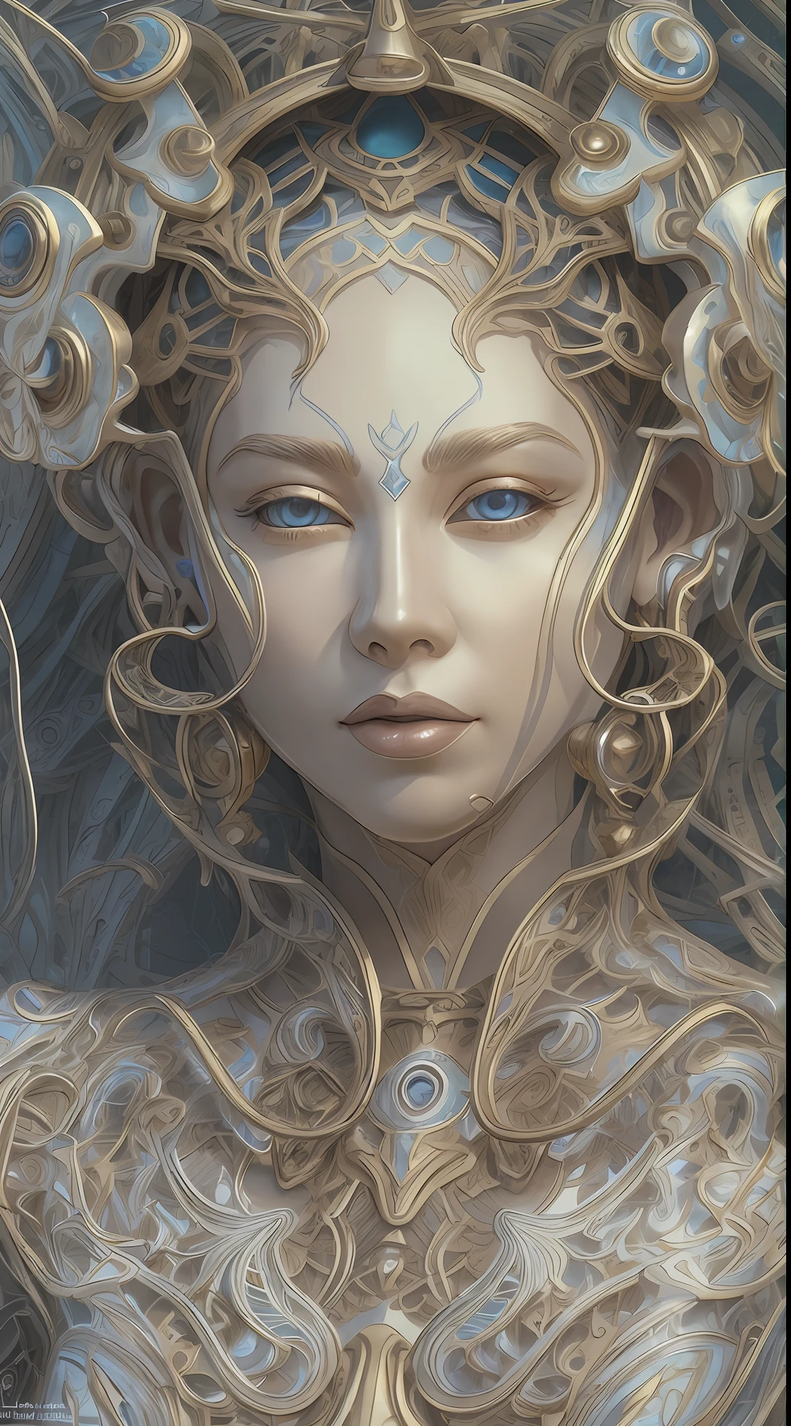 best qualtiy，tmasterpiece，超高分辨率，（realisticlying：1.4），absurderes，（Eye focus），（sface focus, Clear facial features），Complex 3d rendering of beautiful and charming biomechanical female porcelain figures，(((Has a porcelain finish)))、simulating、Beautiful natural light、rim-light、1 5 0 mm lens、an aztec warrior、feater、nipple piercing、Aztec tattoo、flor branca、Vanilla leaves and stems、Meandering roots、white blossoms、Fine-leaved lace、steampunc、Silver-gold filigree detailing、alexander mcqueen haute couture、Pearl earrings、Art Nouveau embroidery、Hexagonal network cable、Mandelbro fractal、face muscles、cable wires、micro Chip、ellegance、Beautiful natural light, Studio lights, rim-light, The is very detailed, ultra-realistic realism, Sharp, rendering by octane, HR Giger style, Volumetriclighting, 8 k post production, God floating on fire[The discovery of wormholes leads to a new world|The cursed prince must marry the Void]，[sci-fy：fanciful：0.6]cinmatic lighting，detailedbackground，at centre，Michael Bay style，insane detailed，k hd，concept-art，number art，with dynamism，（The most beautiful art in the world：1.2），（V0id3nergy：1.3）