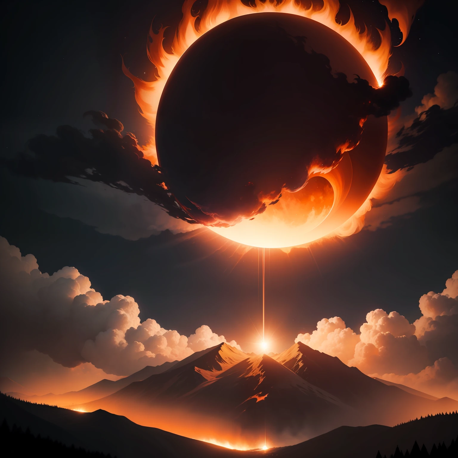 Natural disaster views,The eclipse is surrounded by roaring flames
