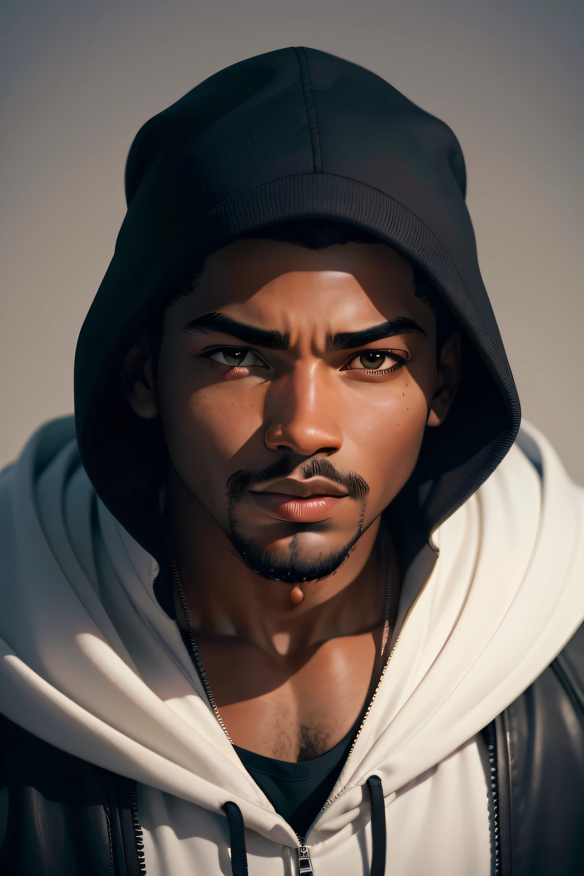 Please create an image for the 'Jovem MLK' channel. The image should convey the feel of a modern, inspirational superhero, similar to a comic book cape. Use a soft, attractive color palette. The image must feature a young man with a hood that partially covers his face, suggesting an air of mystery. He should be in a dynamic, confident pose, as if he's about to lead and inspire others. Make sure the image is visually striking and captures the essence of the 'Young MLK' name. Do not include any lettering in the image