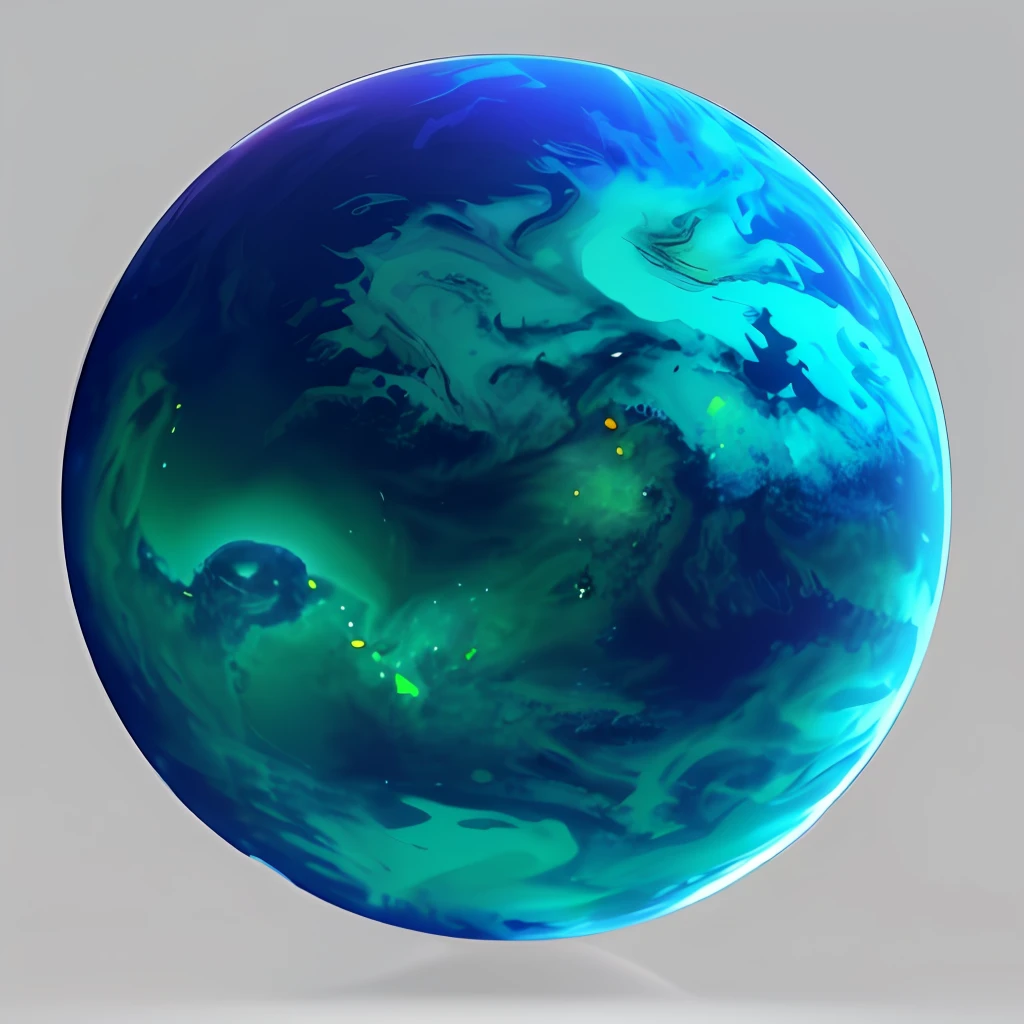 a close up of a blue and green planet with a lot of clouds, alien planet covered in water, realistic textured magnetosphere, dark blue planet, bioluminescent opal, artstation. view from space, earth in background, blueshift render, plasma globe, earth in the background, blue marble, the planet, blue planet still